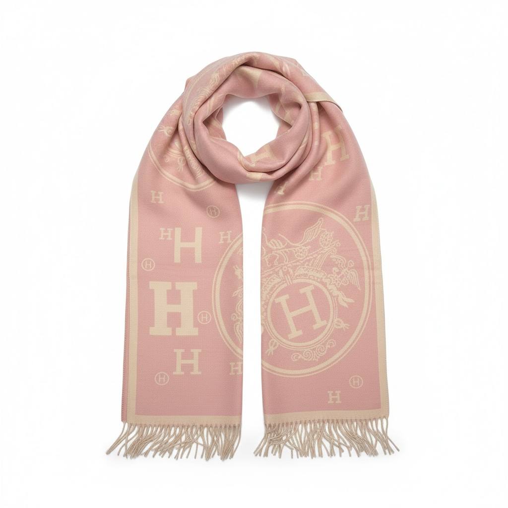 Hermès Iconic H Monogram Scarf – Blush Pink Parisian Luxury 🌸✨