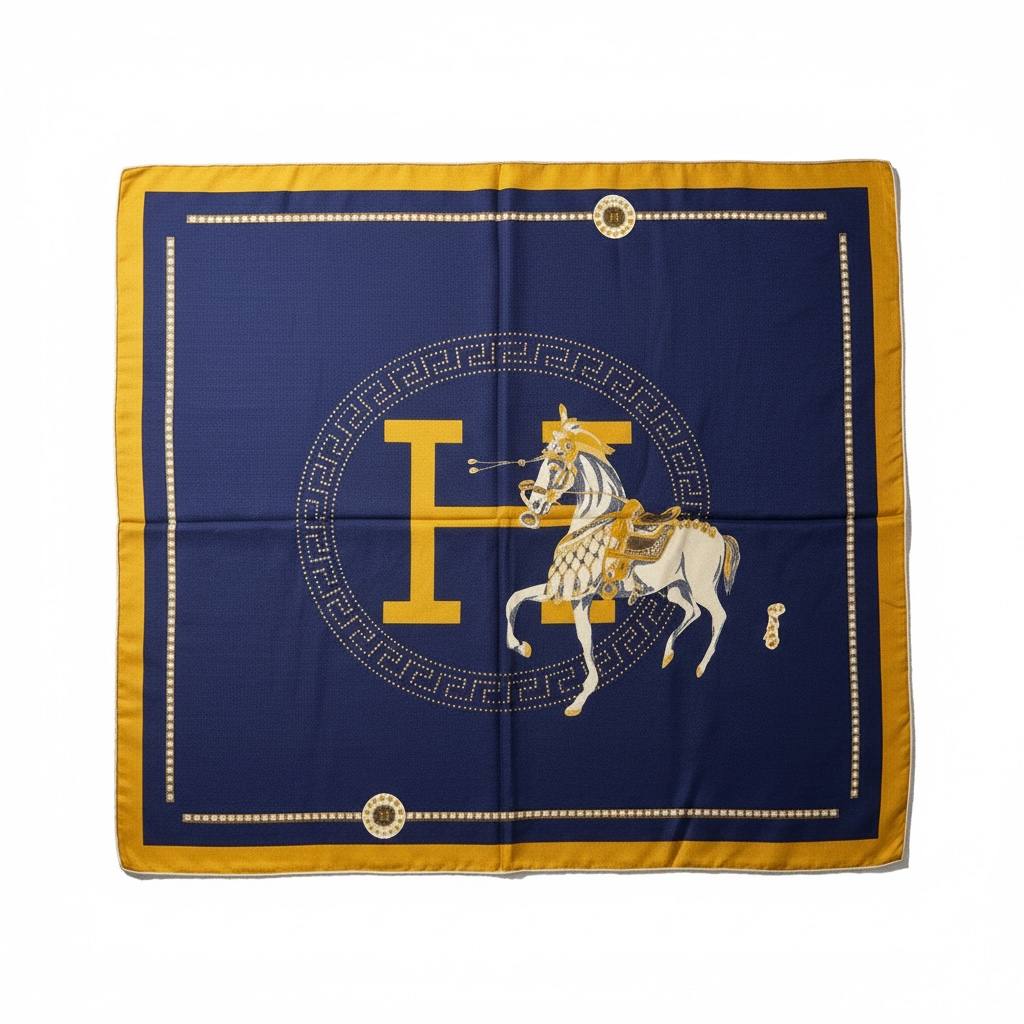 Hermès Cavalier Silk Scarf – Navy & Gold Iconic Elegance 🐎✨