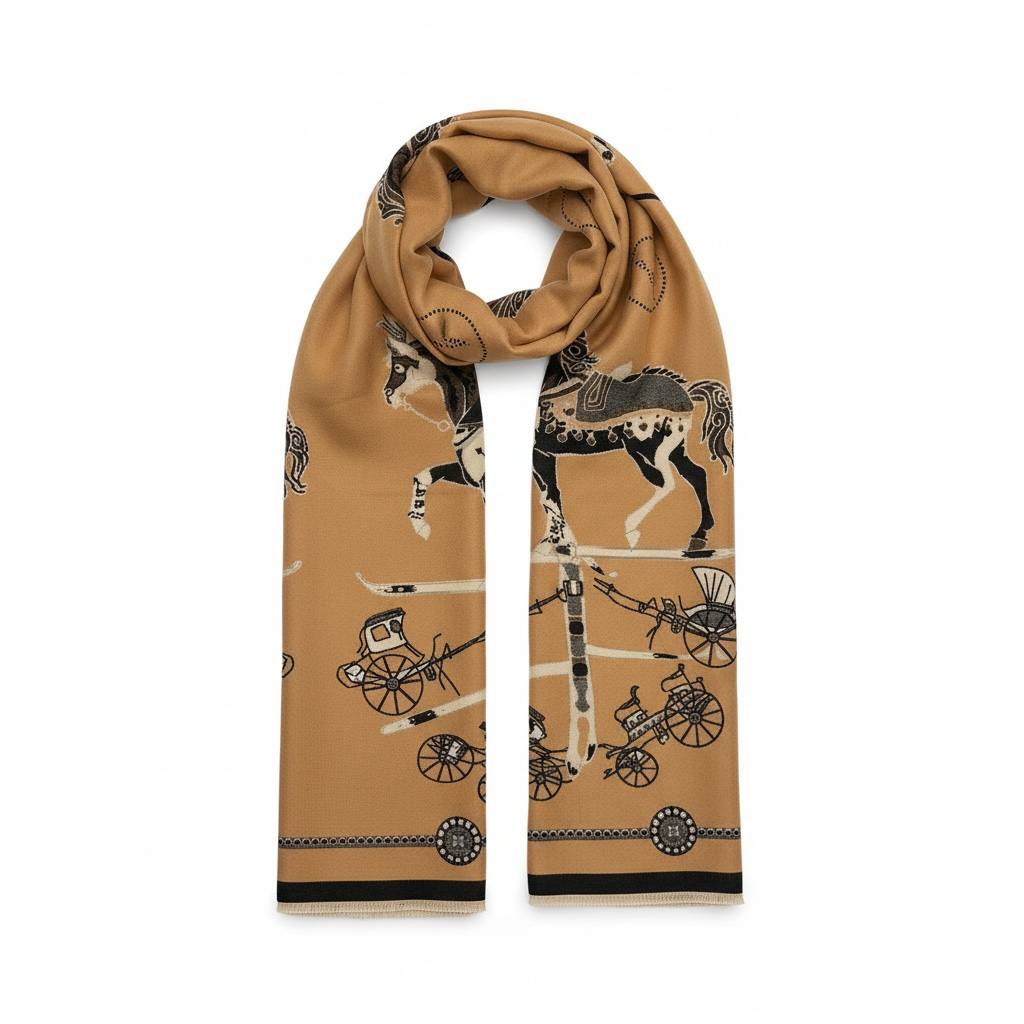 Hermès Equestrian Heritage Scarf – Camel Classic Luxury 🤎✨