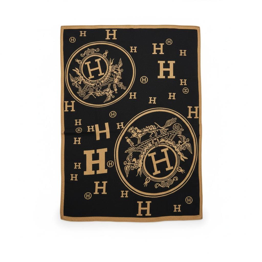 Hermès Iconic H Emblem Scarf – Black & Gold Timeless Luxury 🖤✨