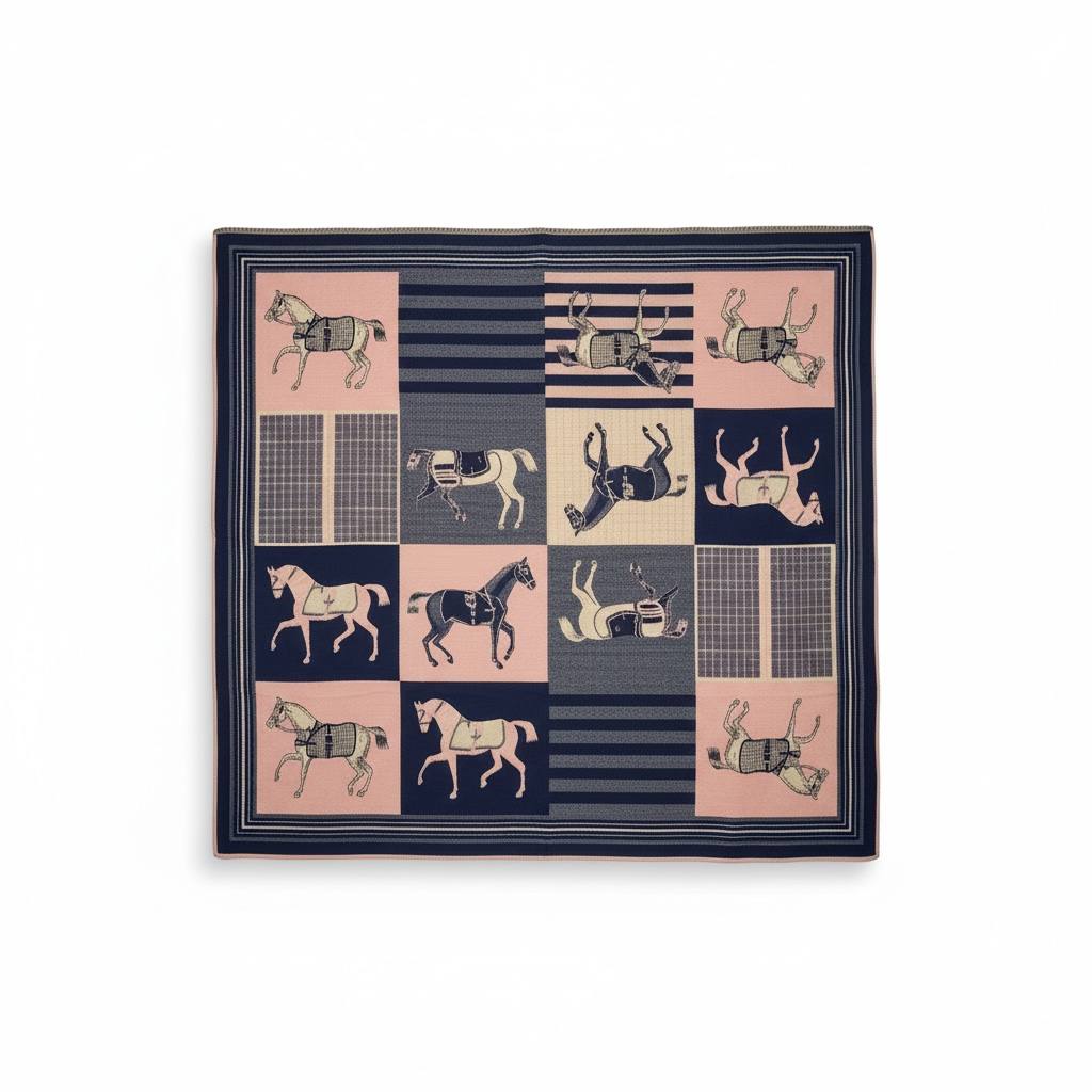 HermΓ¨s Equestrian Mosaic Scarf β Navy & Blush Art Luxury ππ¨