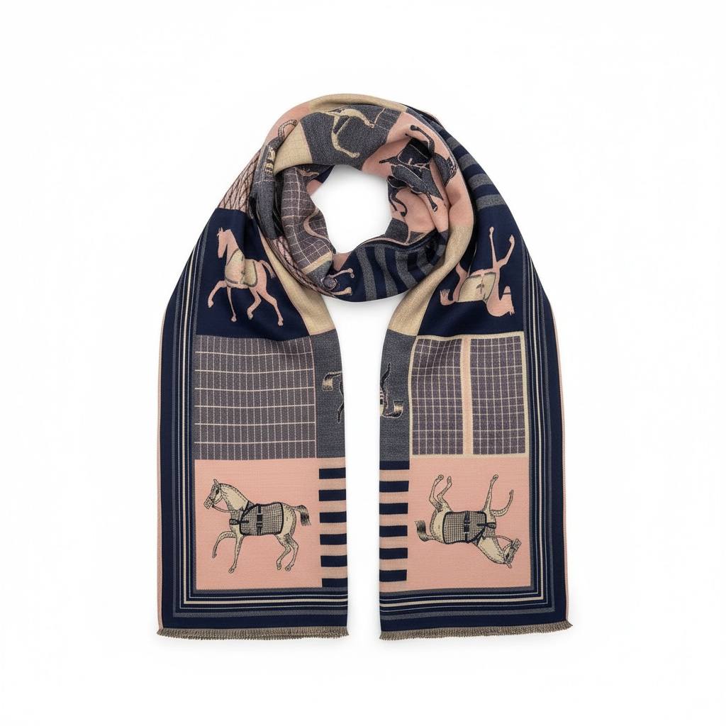 HermΓ¨s Equestrian Mosaic Scarf β Navy & Blush Art Luxury ππ¨