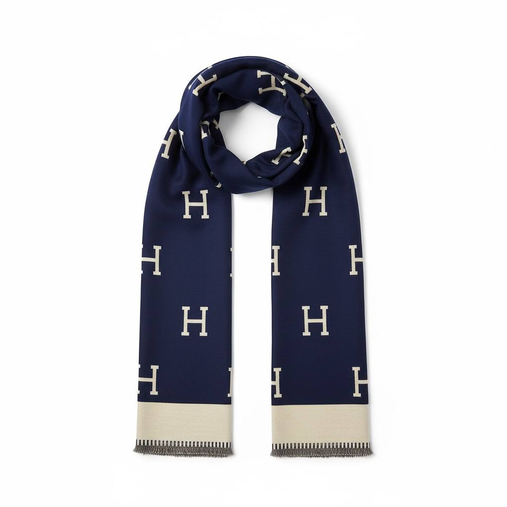 Hermès Classic H Scarf – Navy Blue Luxury Edition 💙✨