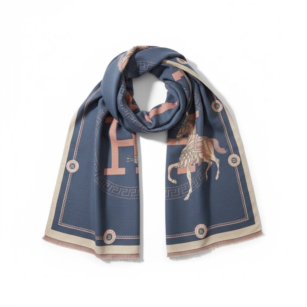 Hermès Signature Horse Scarf – Dusty Blue & Blush Edition 🤍🐎