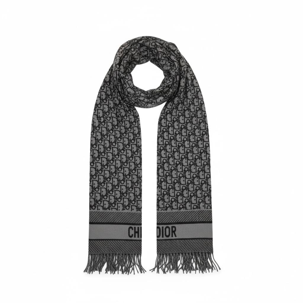 Christian Dior Oblique Scarf – Grey & Black Signature Edition 🖤🤍