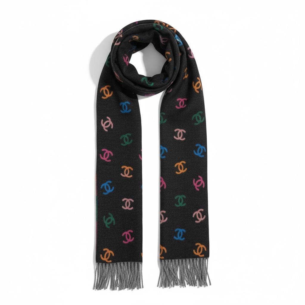 🖤 Chanel Double Face Logo Scarf – Luxury Reversible Statement Piece