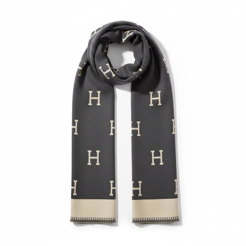 Hermès Classic H Monogram Scarf – Dark Grey | Single Face