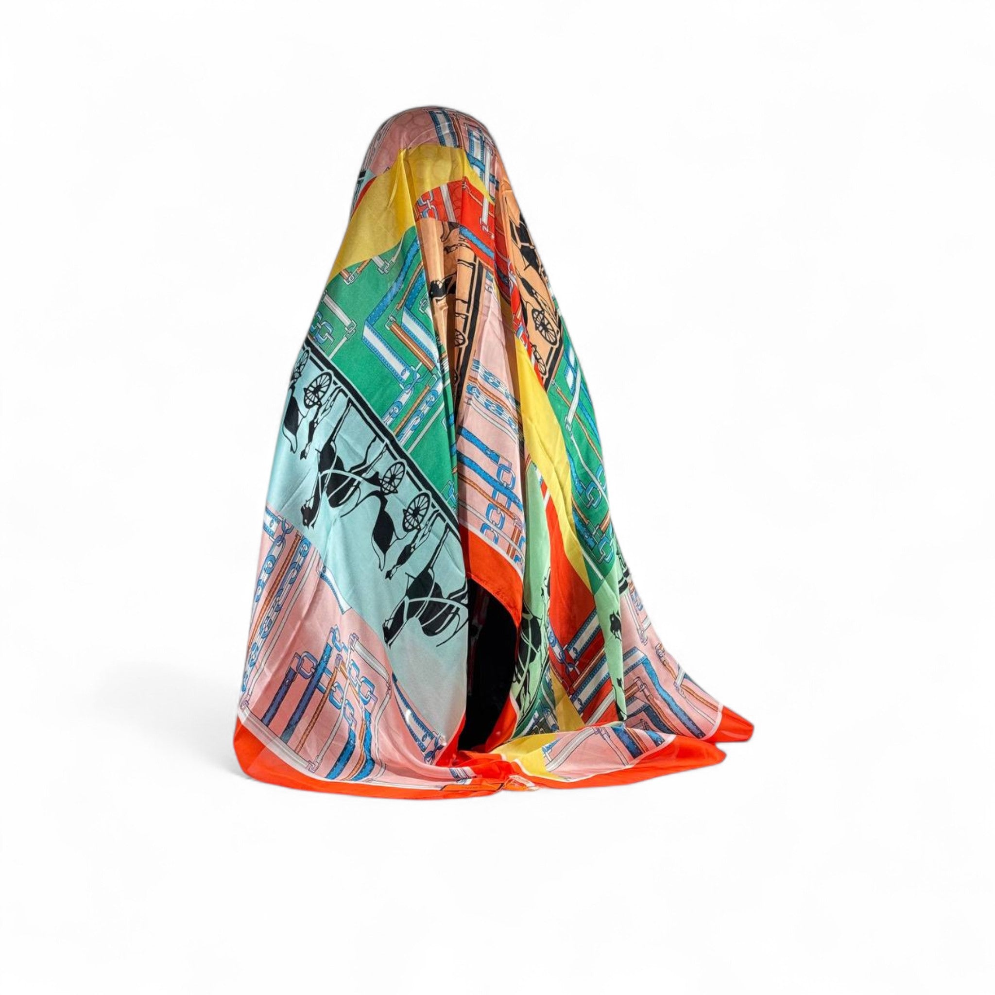 🌈 Hermès Paris Silk Scarf – Multicolor Elegance with Orange Border ✨