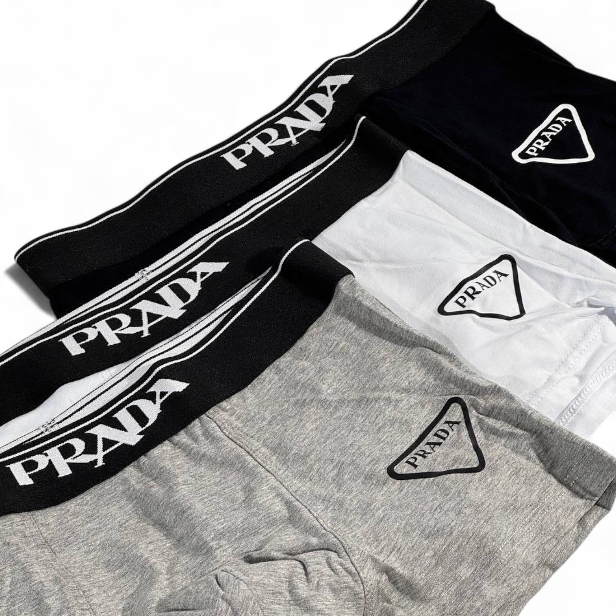 Prada Essential Boxer Shorts – 3 Pack (Grey, White & Black)