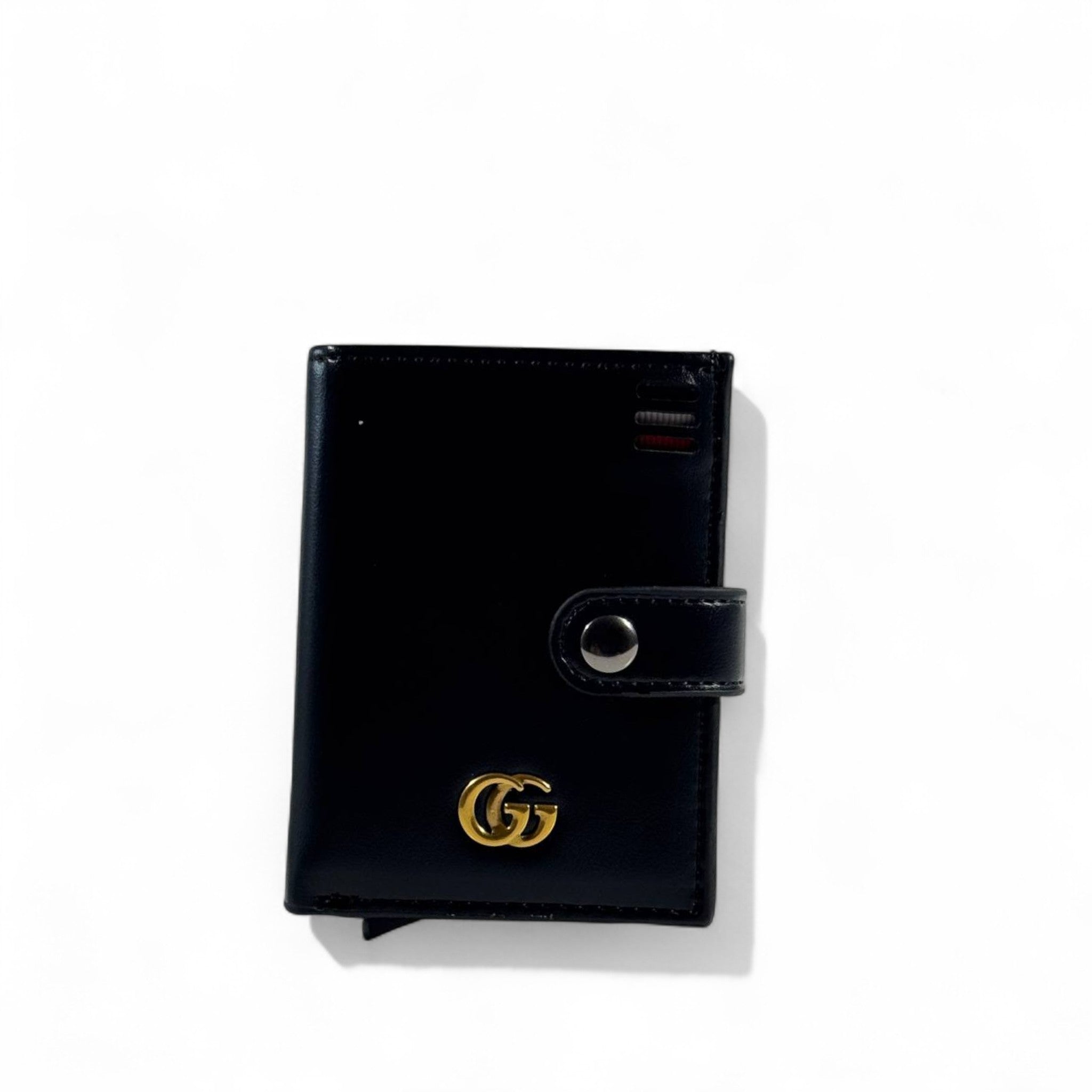 🖤 Gucci Black Leather Wallet – Gold GG Logo
