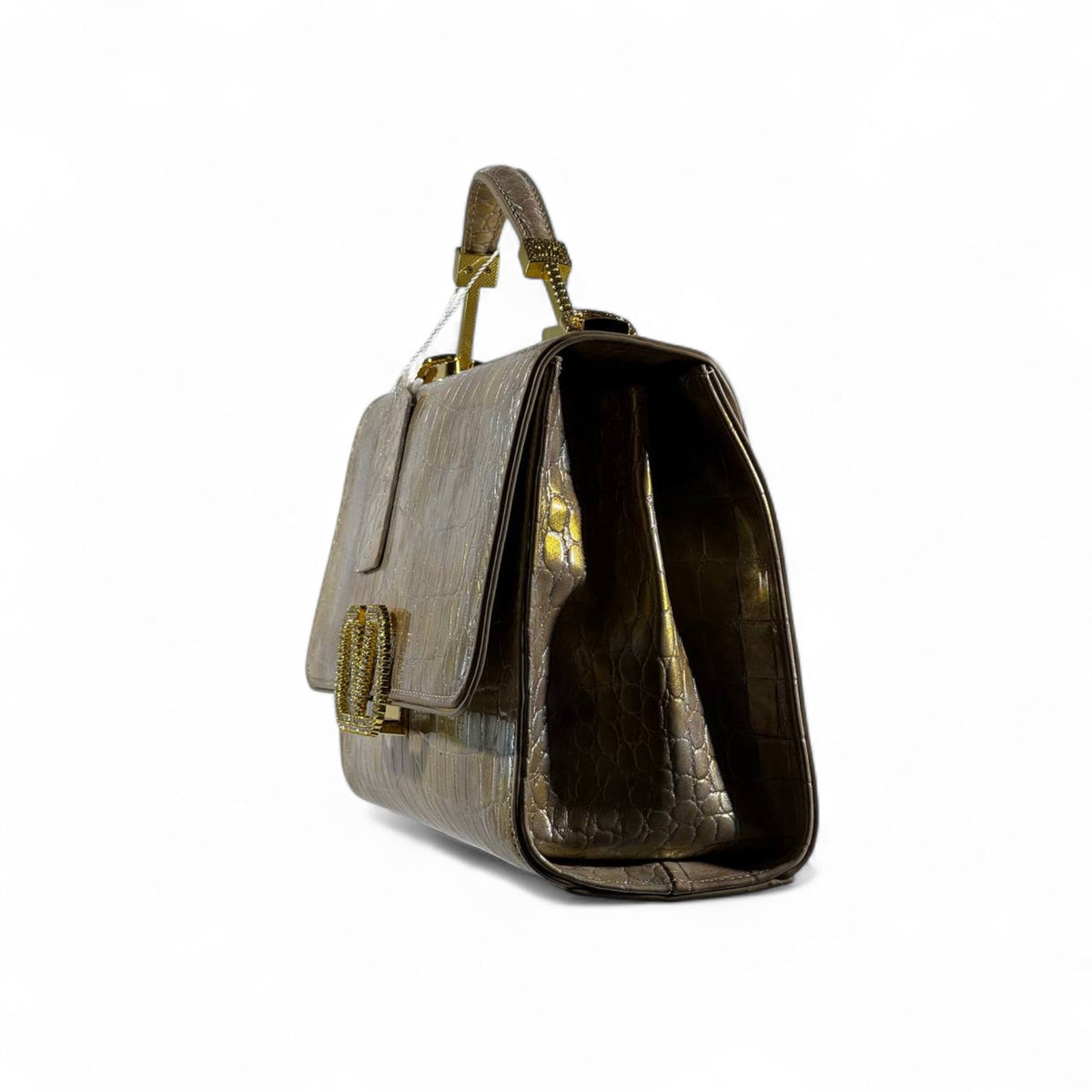 Valentino Garavani Croc-Embossed Golden Bronze VLogo Bag