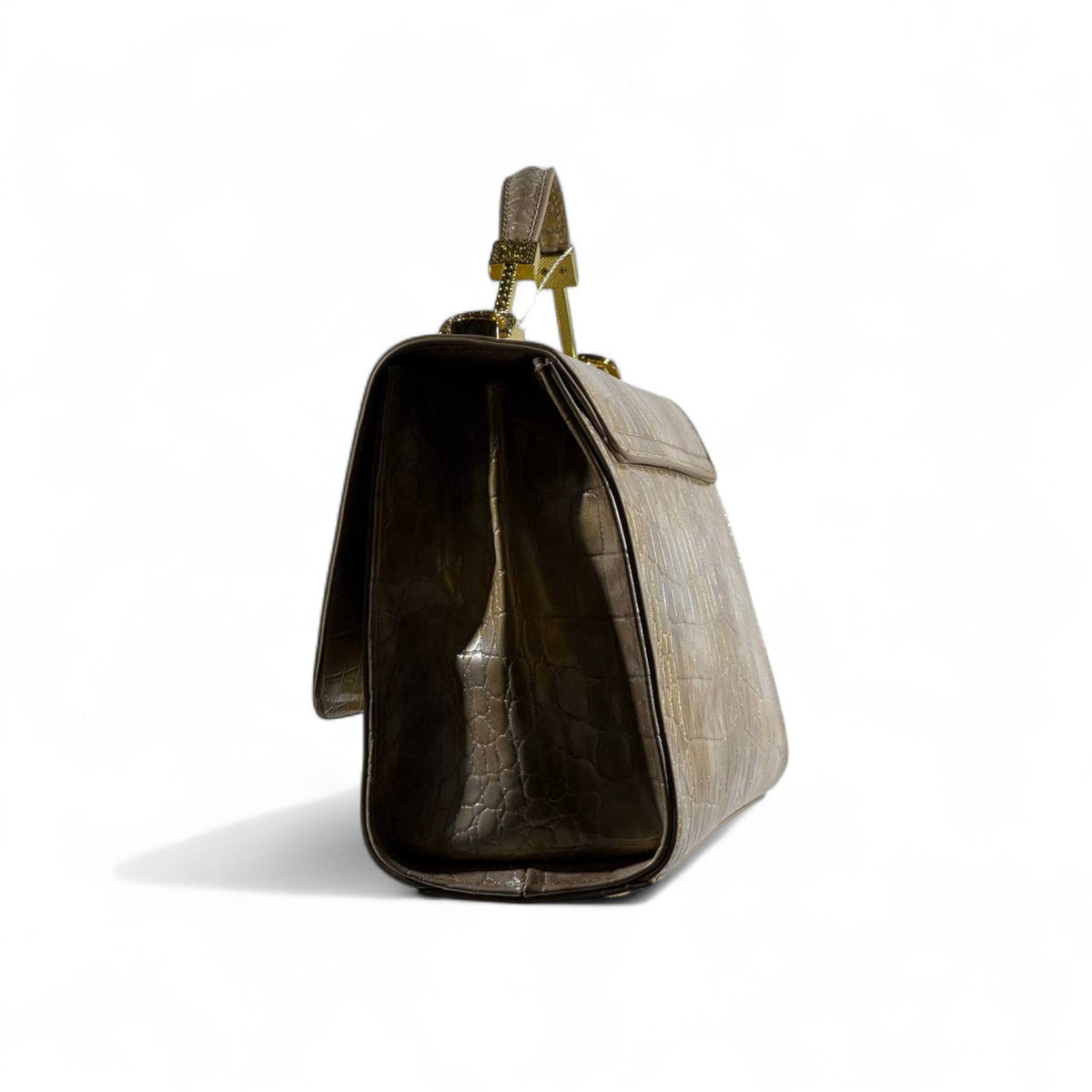 Valentino Garavani Croc-Embossed Golden Bronze VLogo Bag