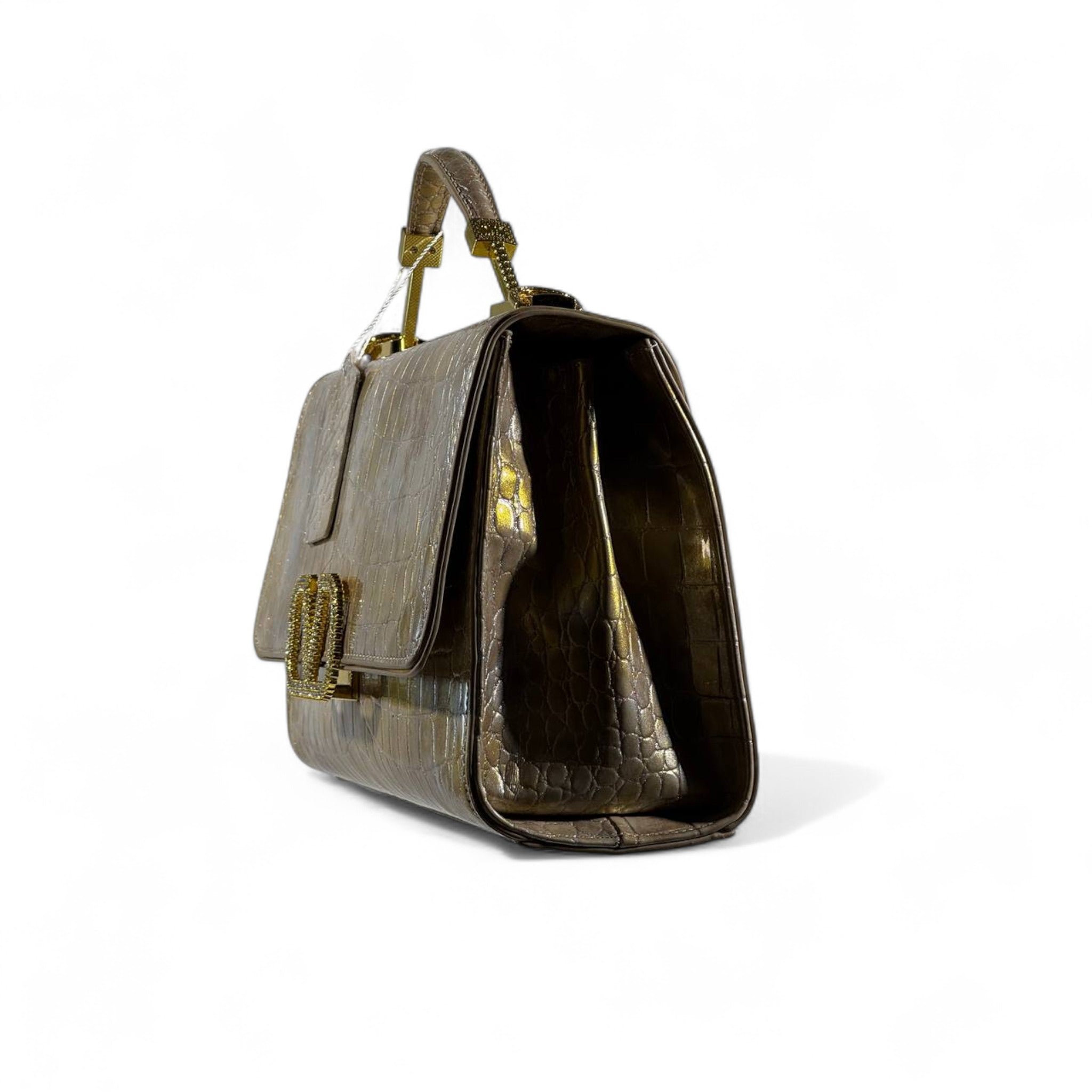Valentino Garavani Croc-Embossed Golden Bronze VLogo Bag đâ¨