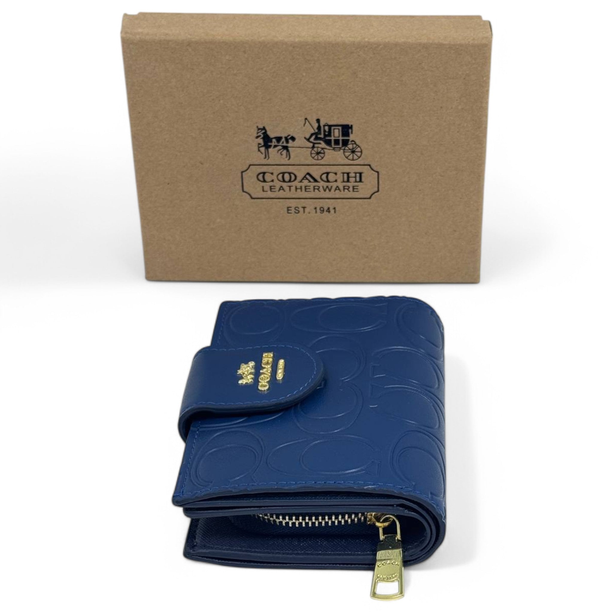 Coach Embossed Signature Blue Leather Wallet