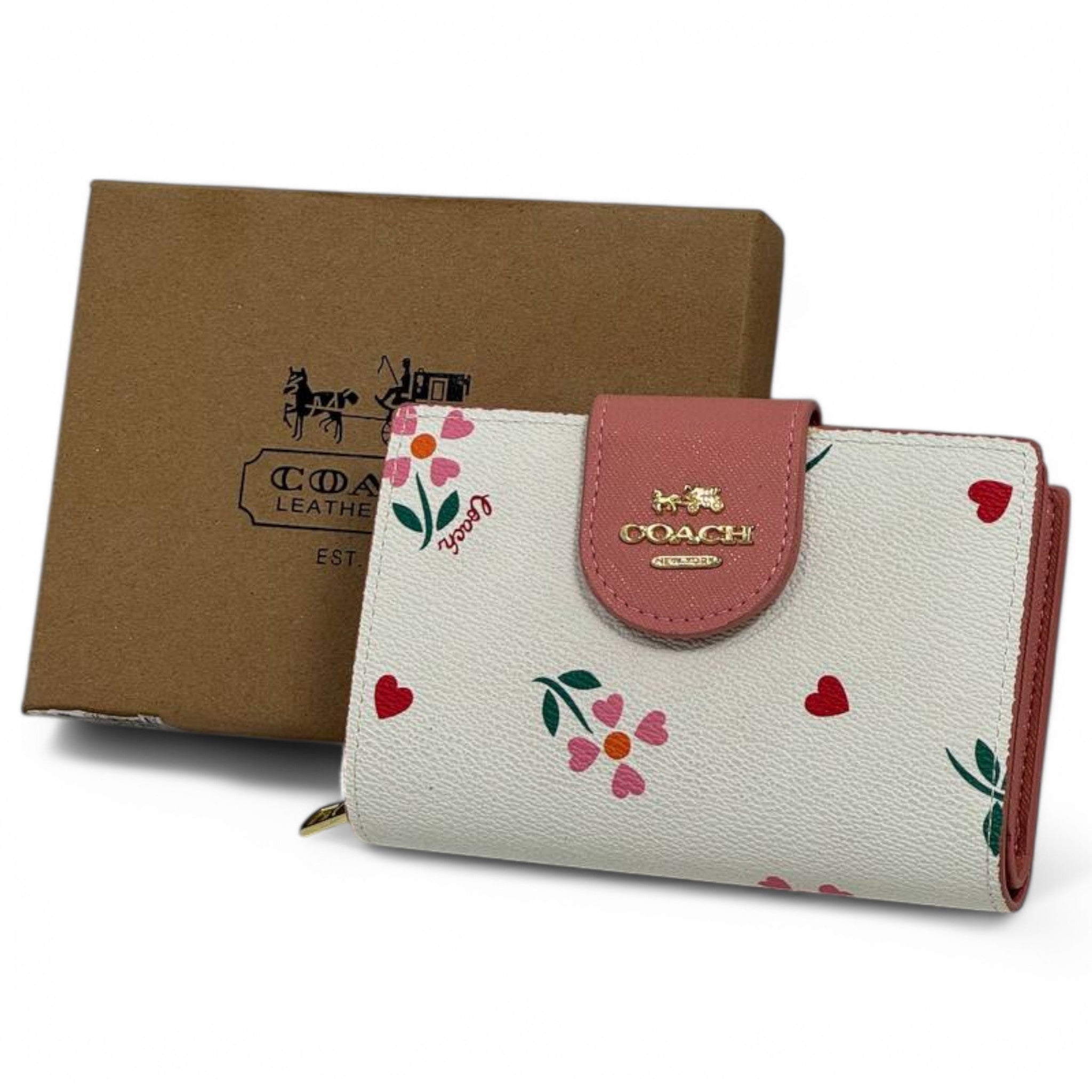Coach Floral & Heart Print Leather Wallet