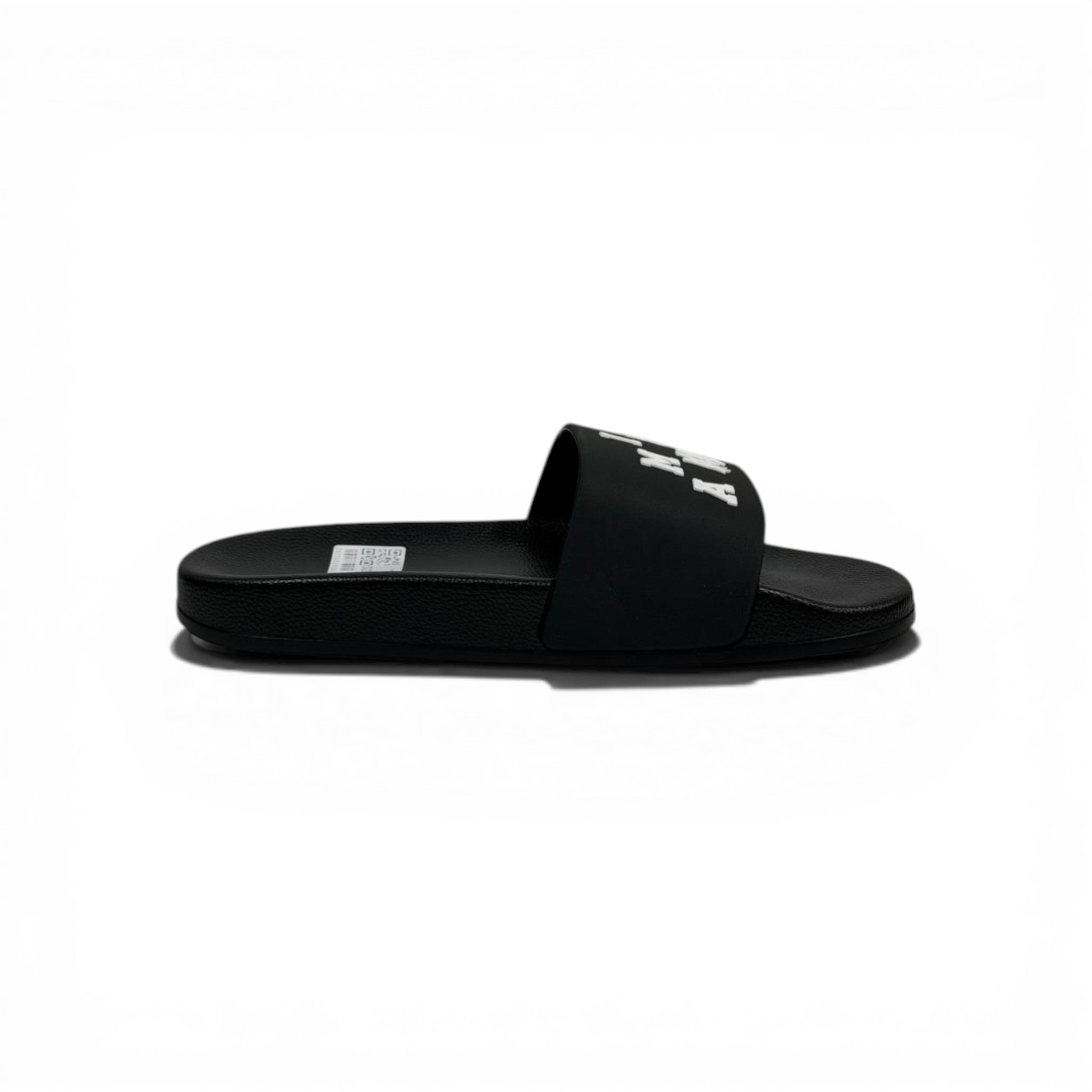 AMIRI Luxury Black Slide Sandals – Bold White Logo Design & Premium Streetwear 👟✨