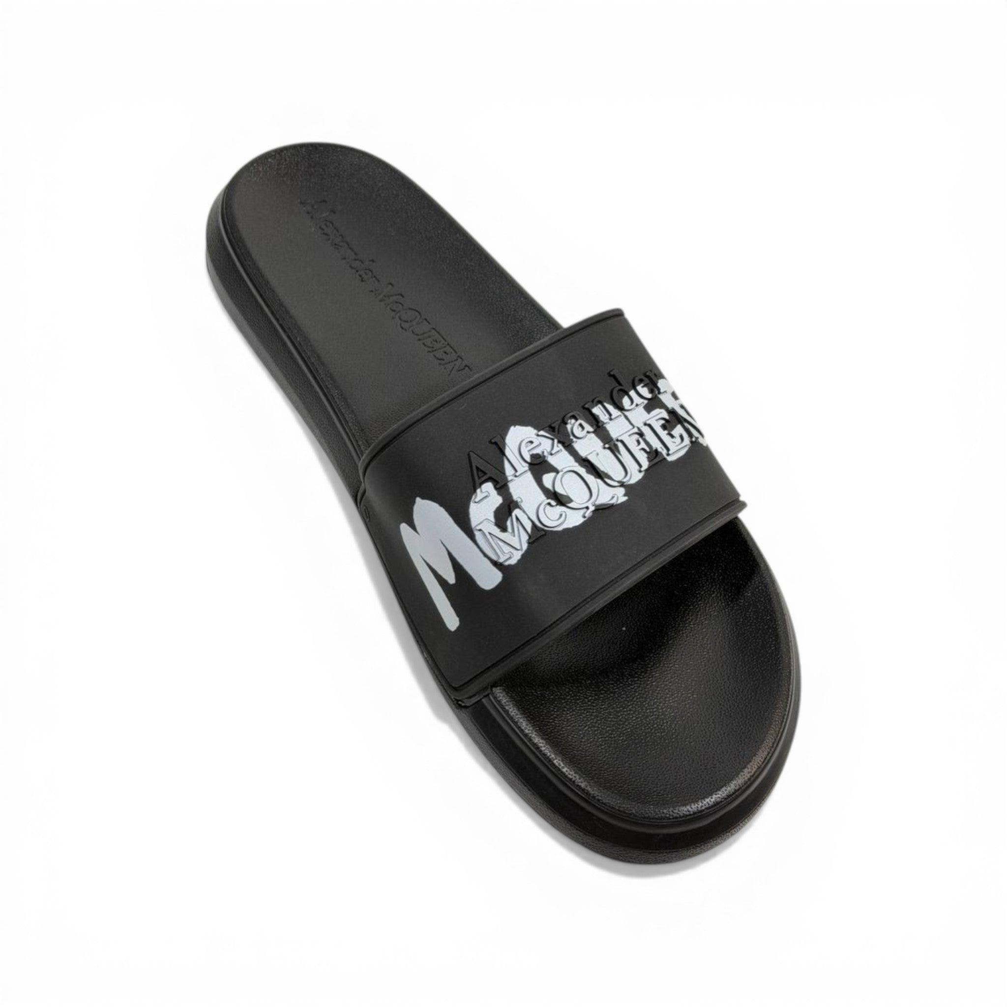 ALEXANDER MCQUEEN Luxury Black Slide Sandals – Bold Logo Statement & Premium Comfort 👟✨