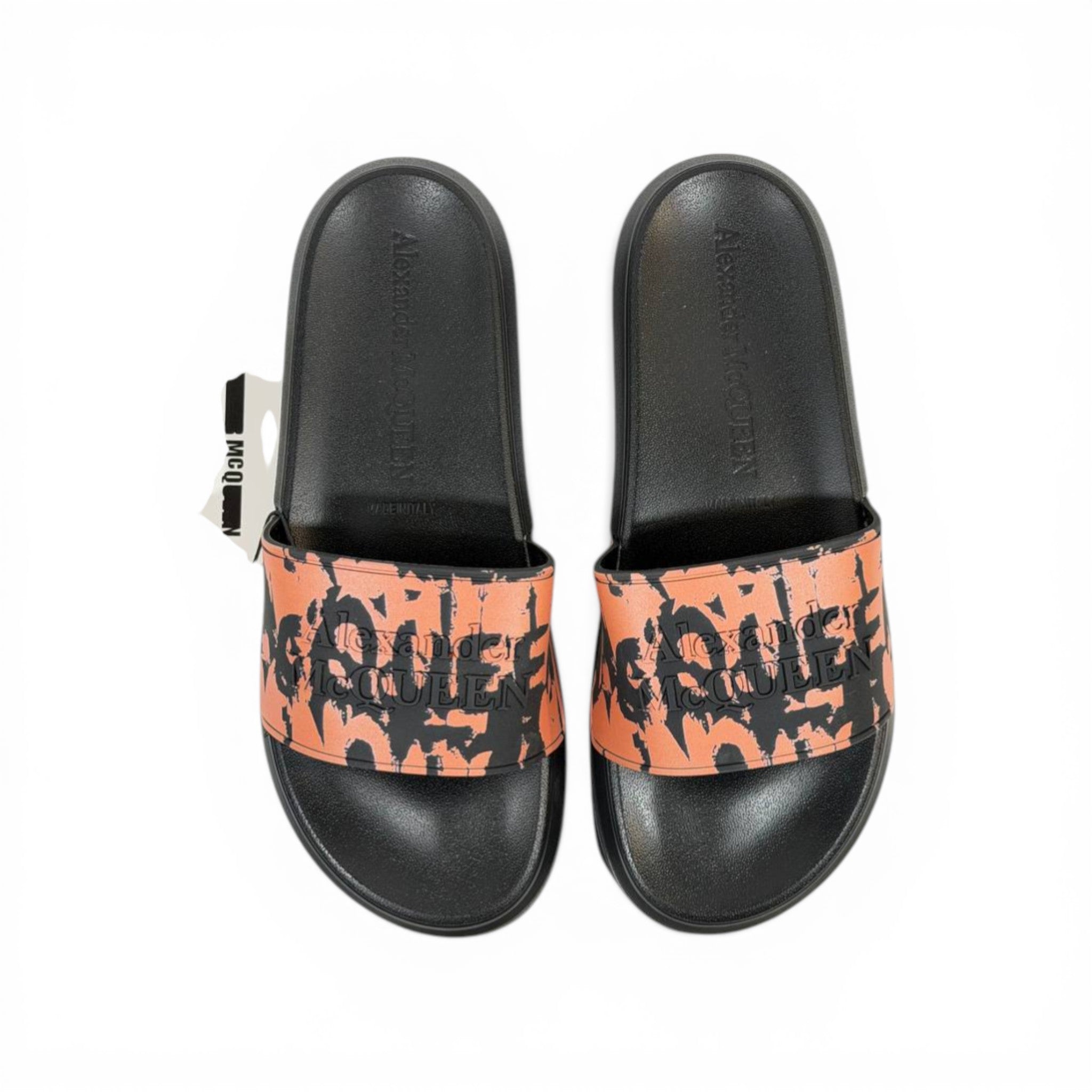 ALEXANDER MCQUEEN Luxury Black & Orange Slide Sandals – Graffiti Logo Statement & Streetwear Edge 👟🔥