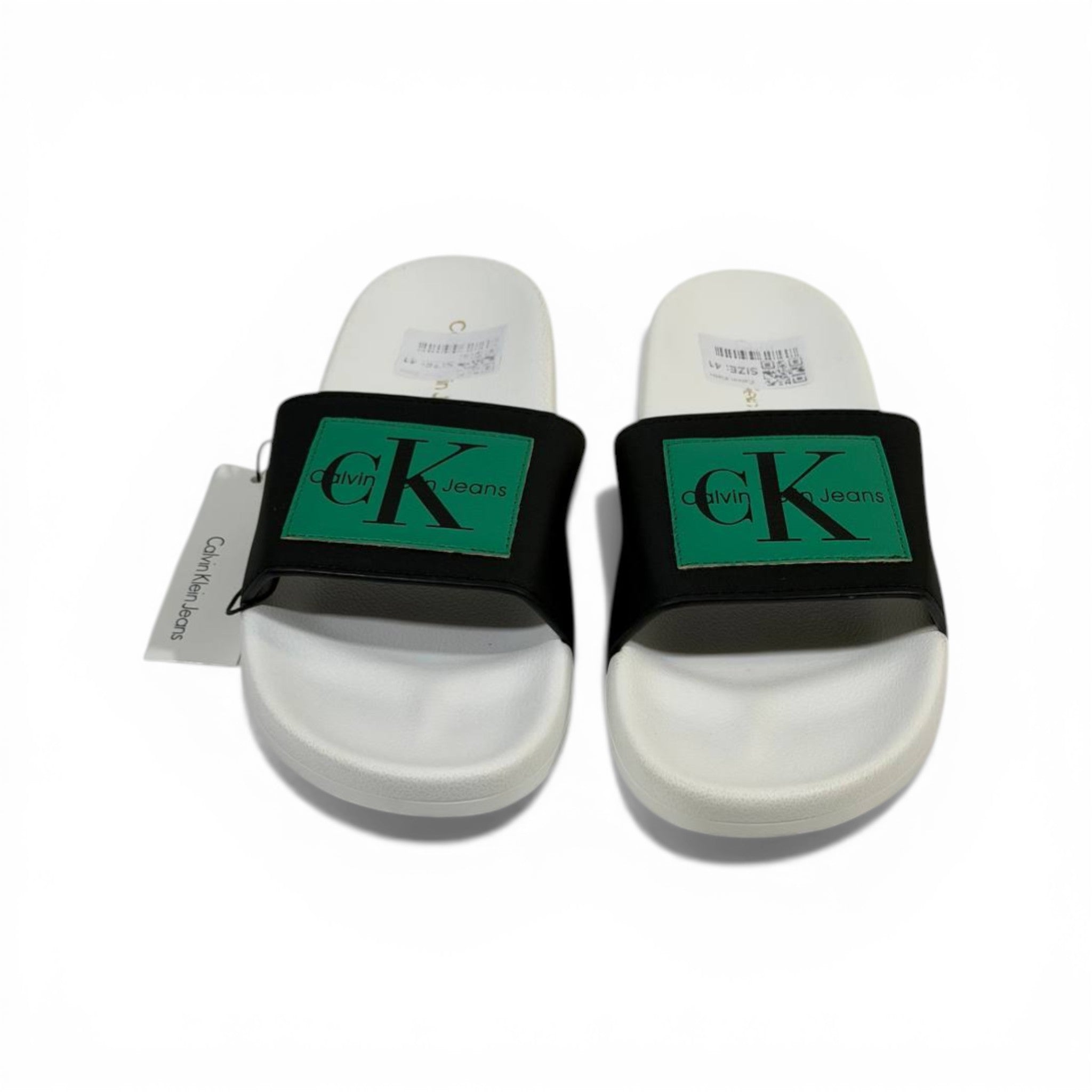 CALVIN KLEIN Luxury Black & White Slide Sandals β CK Logo Design & Everyday Comfort πβ¨