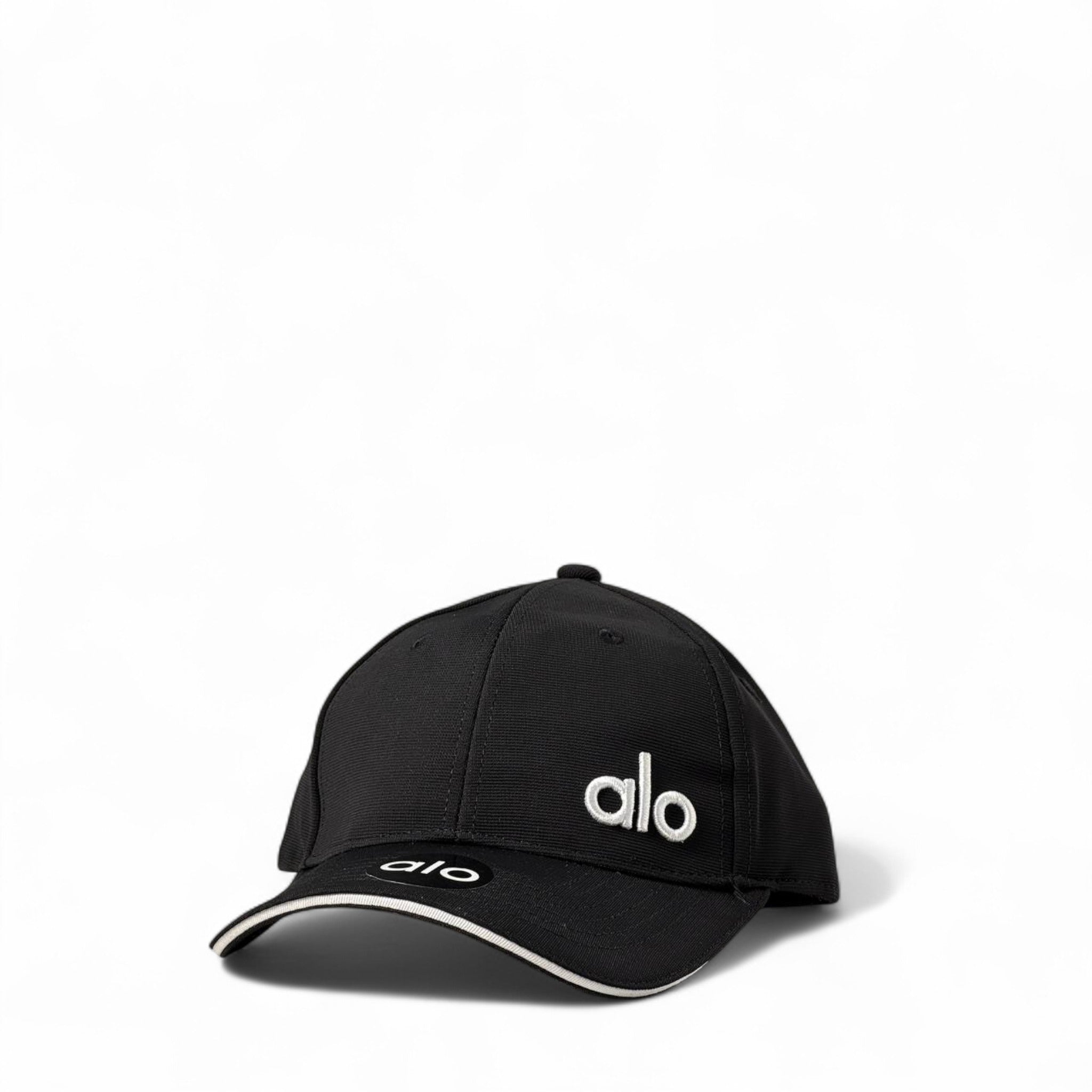 Alo Yoga Black Performance Cap ⚫🤍 | Sleek Cotton Hat with White Logo & Trim