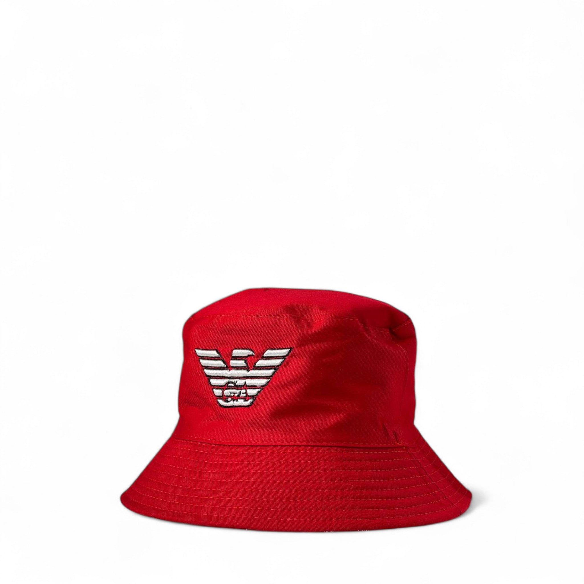 Emporio Armani Reversible Bucket Hat π΄ | Red Double-Face Logo Hat with Monogram & Eagle Embroider