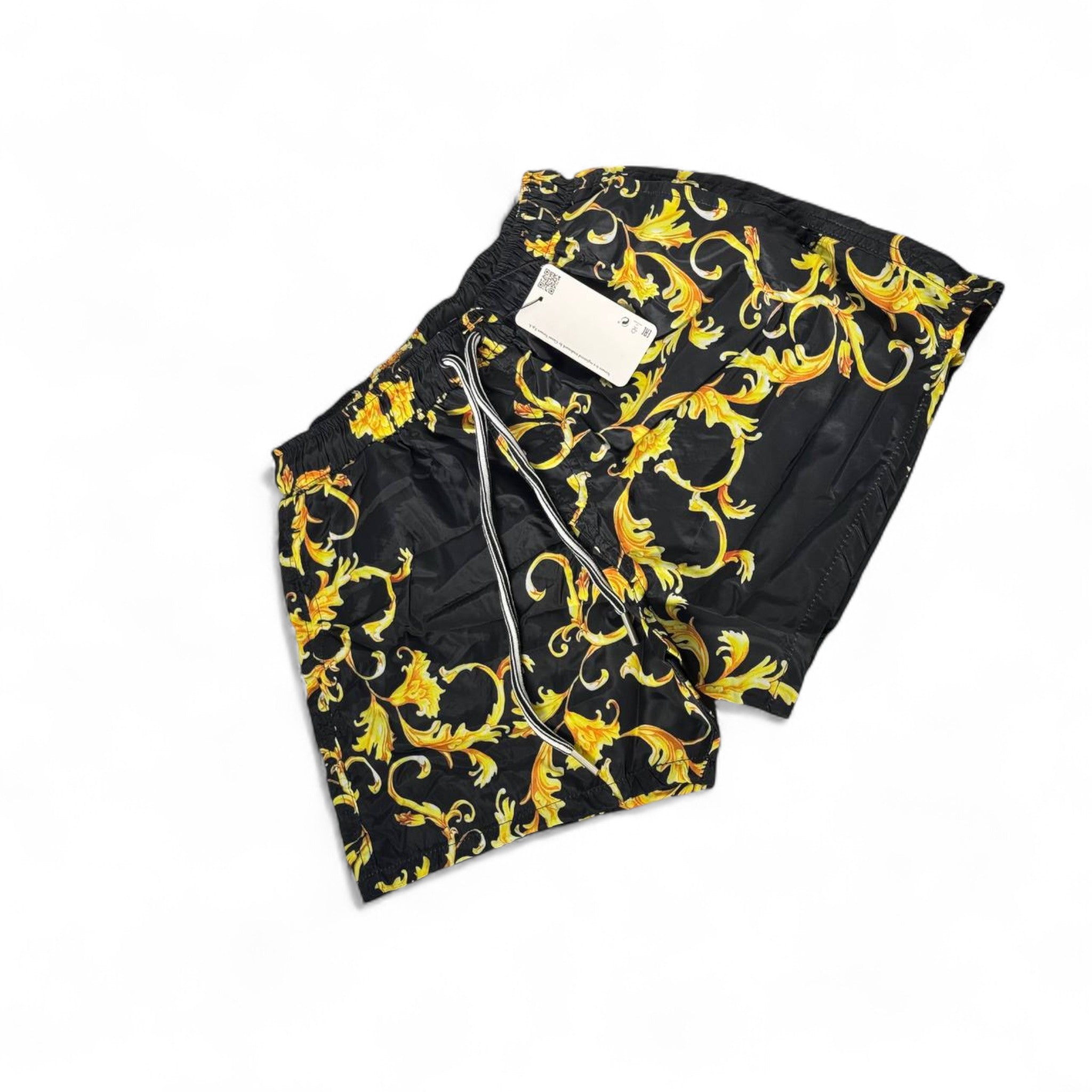 Versace-Inspired Baroque Swim Shorts β Black & Gold Royal Print ππ€π