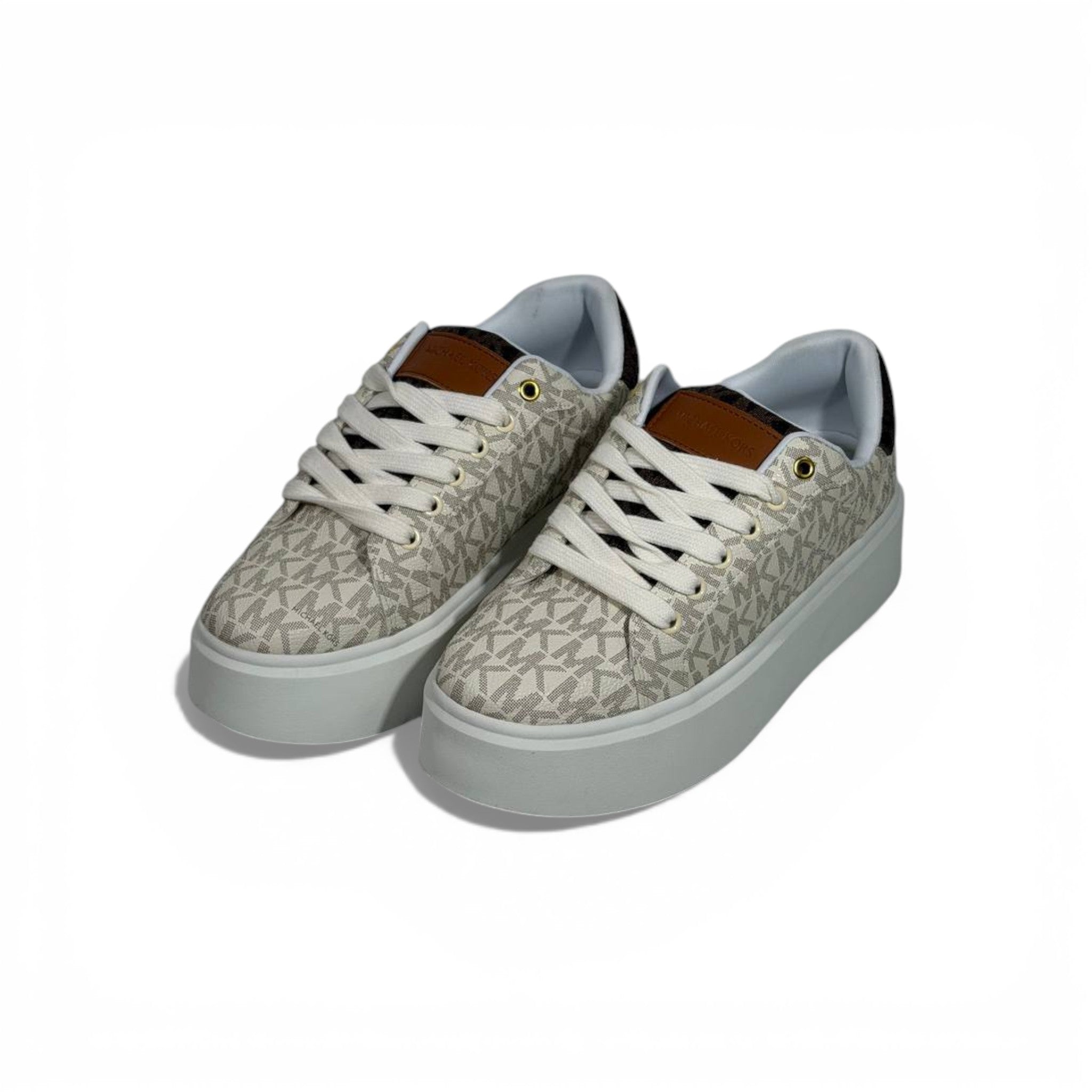 🤍✨ Michael Kors Platform Logo Sneakers – Light Grey Signature Edition ✨🤍