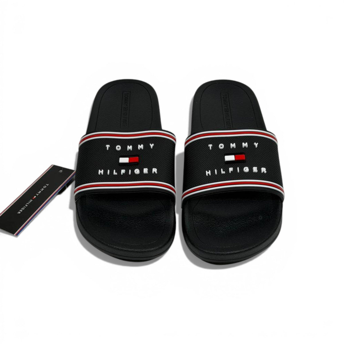 🖤✨ Tommy Hilfiger Logo Slide Slippers – Black Classic Edition ✨🖤