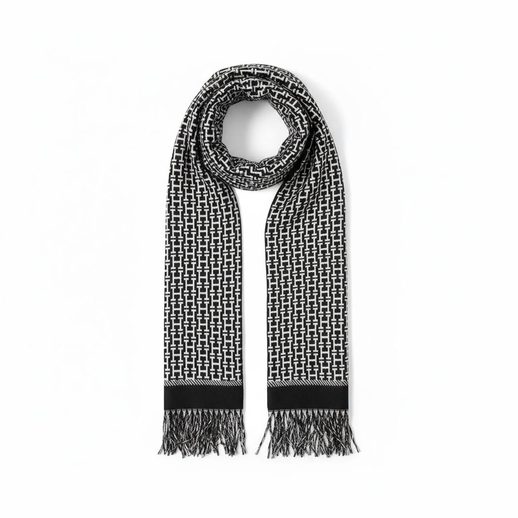 🖤🤍 Hermès H Pattern Scarf – Black & White Timeless Chic 🤍🖤