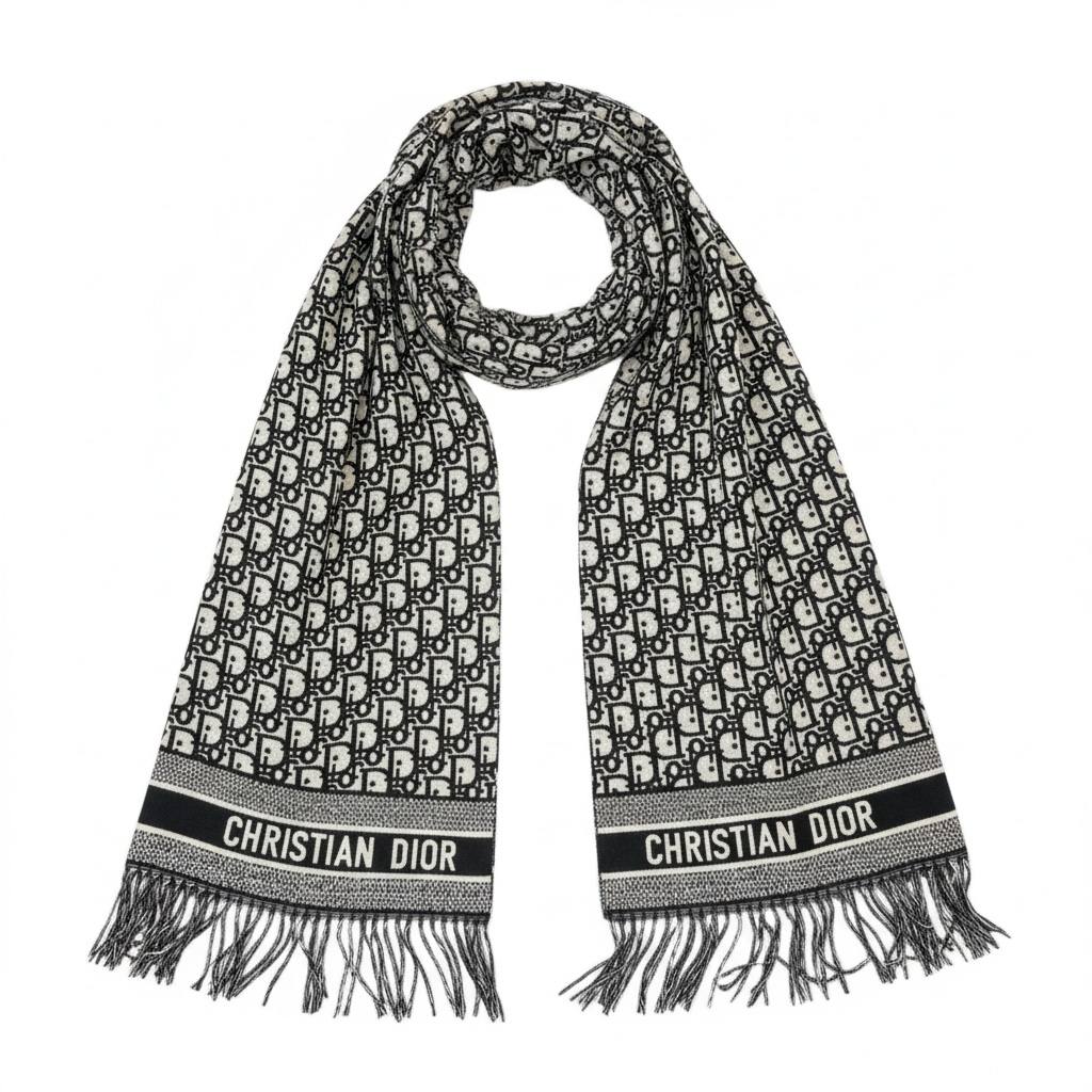 🖤 Christian Dior Oblique Scarf – Black & Ivory Luxury Statement 🖤