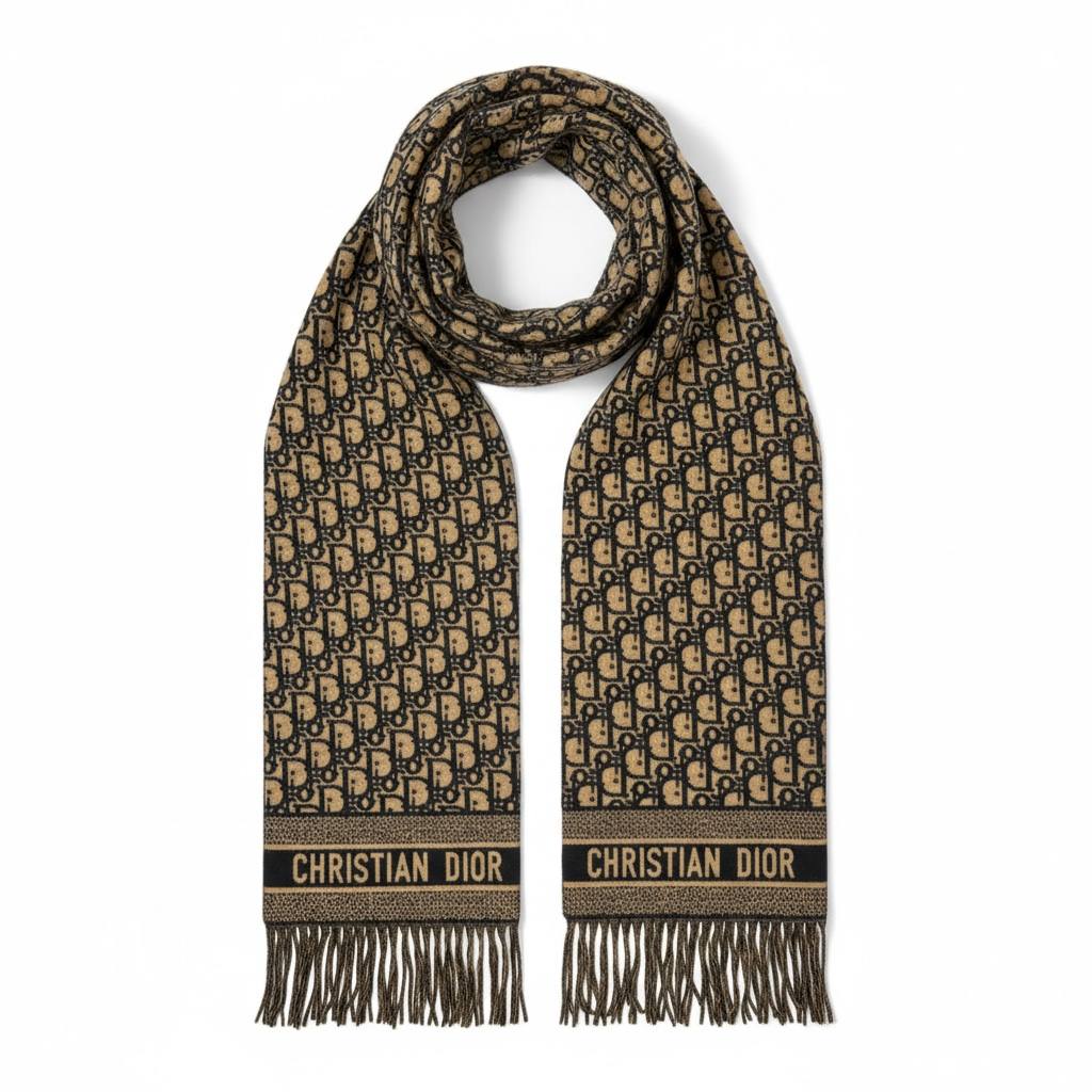 Christian Dior Oblique Scarf β Camel & Black Timeless Luxuryπ€
