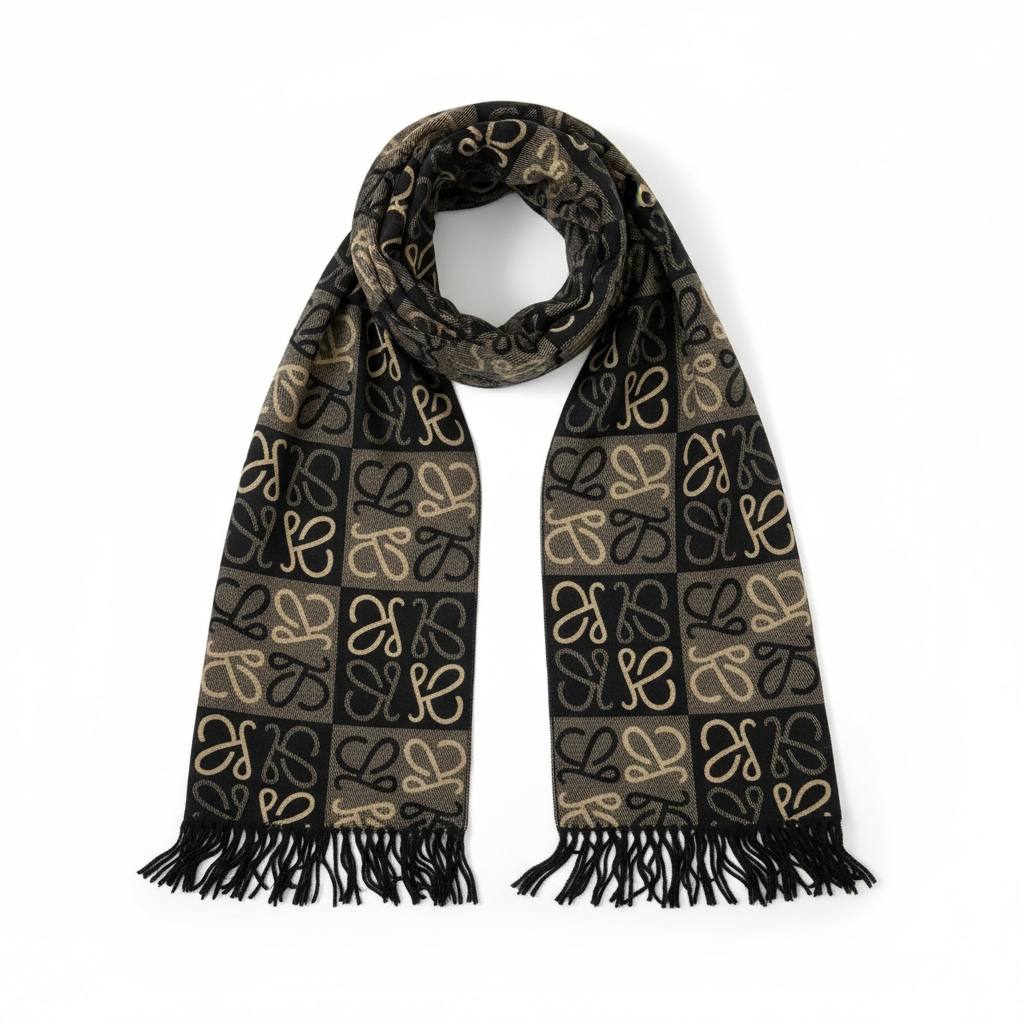 🖤 Loewe Anagram Knit Scarf Black and Beige