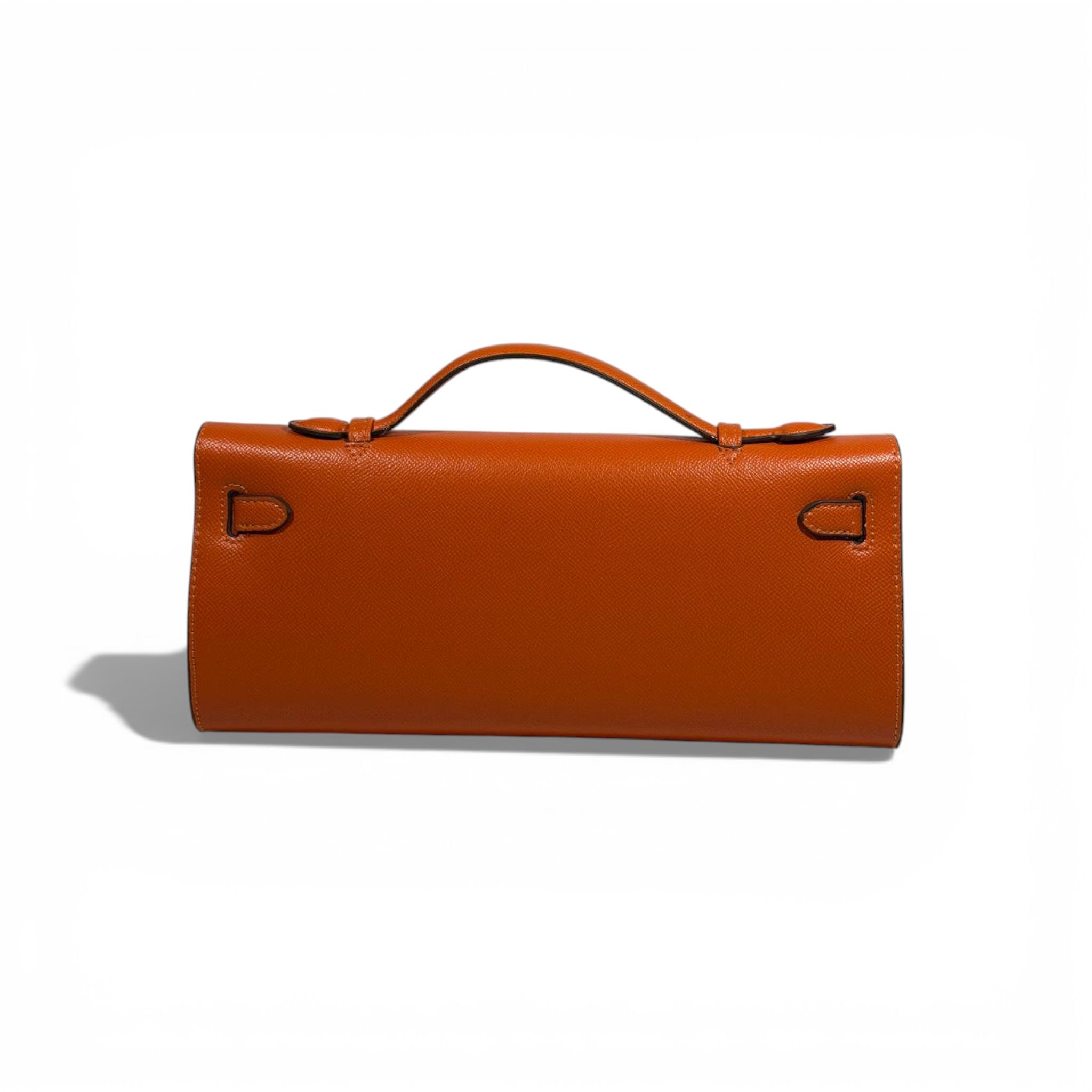 🧡 Hermès Orange Leather Kelly Style Clutch