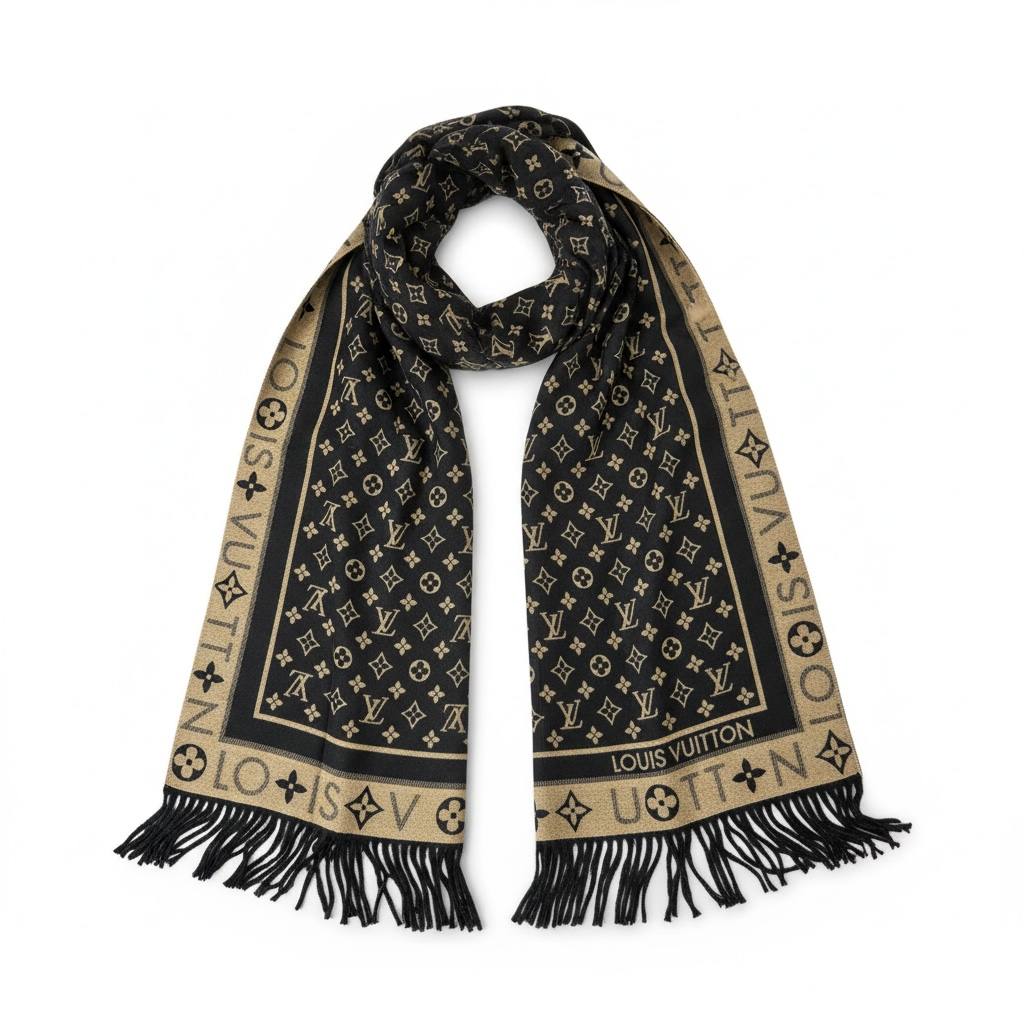 Louis Vuitton Monogram Wool Scarf – Black & Gold ✨🖤