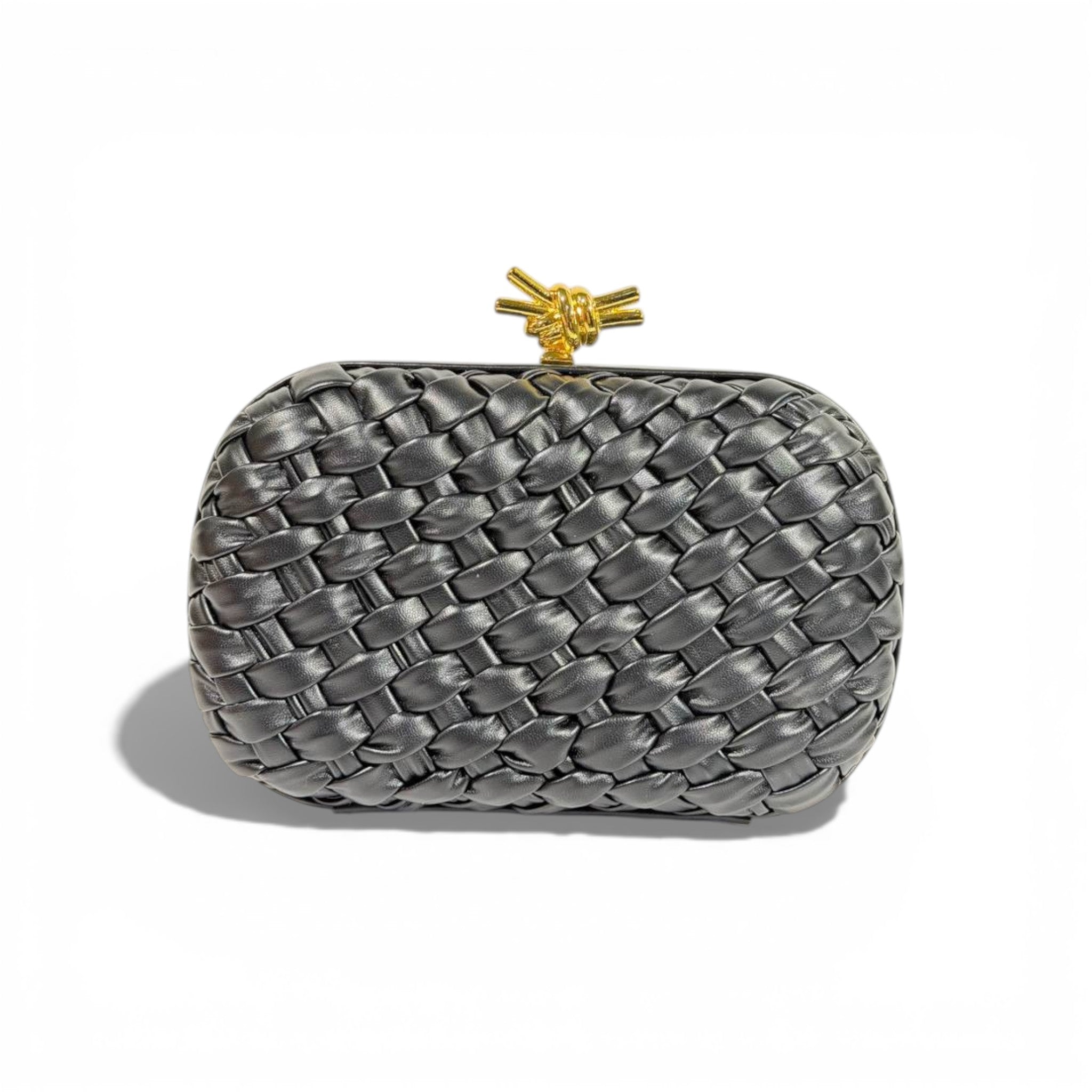 Bottega Veneta Intrecciato Knot Clutch – black