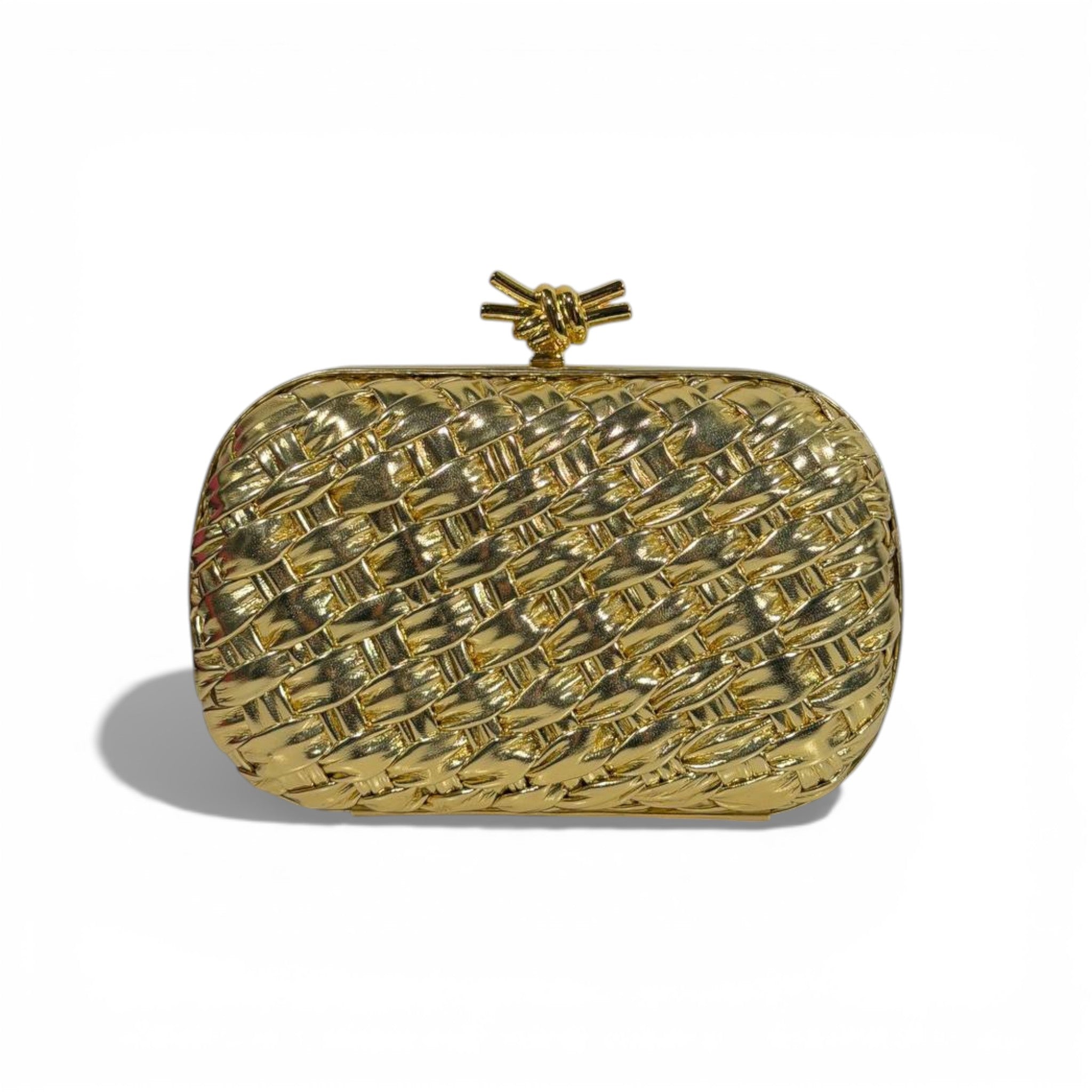 Bottega Veneta Intrecciato Knot Clutch – Metallic Gold ✨💛