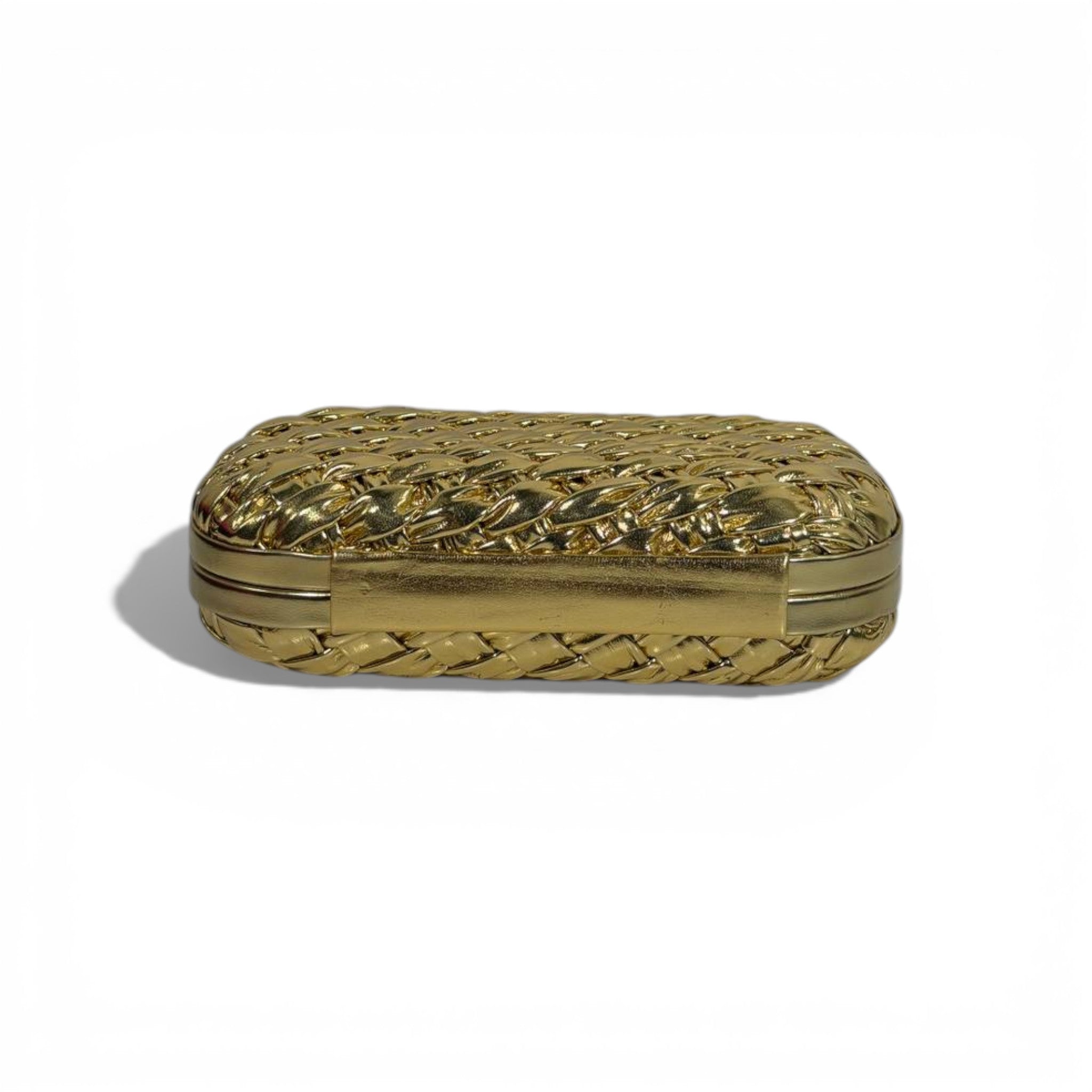 Bottega Veneta Intrecciato Knot Clutch – Metallic Gold ✨💛