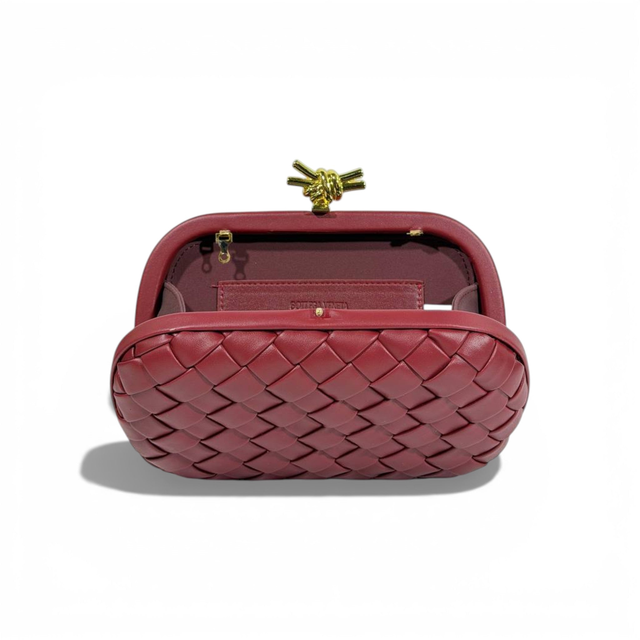 Bottega Veneta Intrecciato Knot Clutch Deep Redβ€οΈβ¨