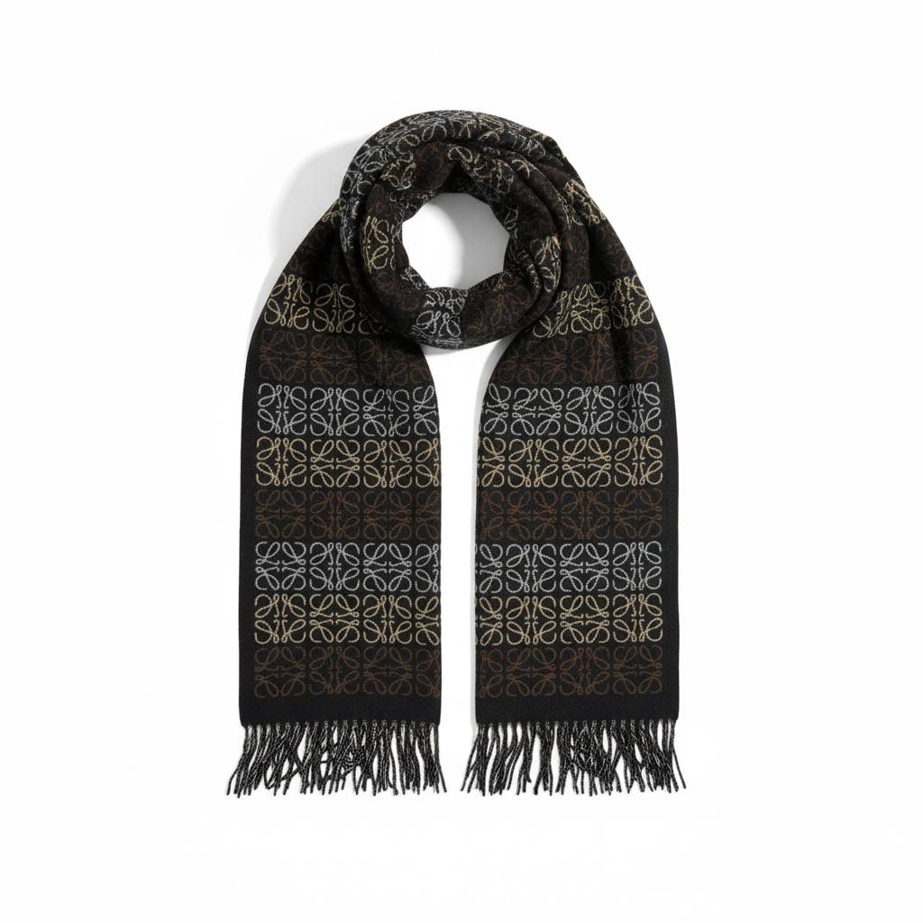 Loewe Anagram Wool & Cashmere Scarf Black & Gold