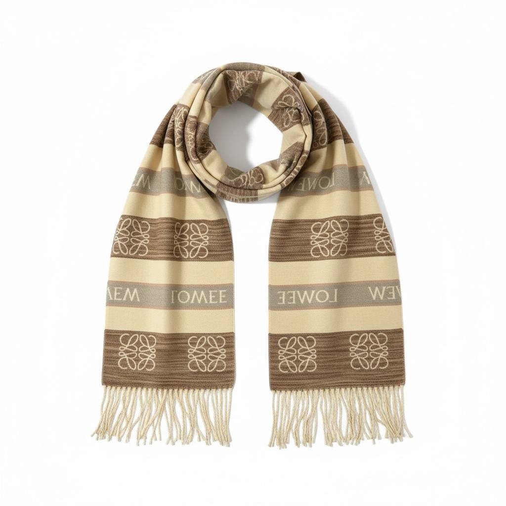 Loewe Anagram Wool Scarf Beige & Brown