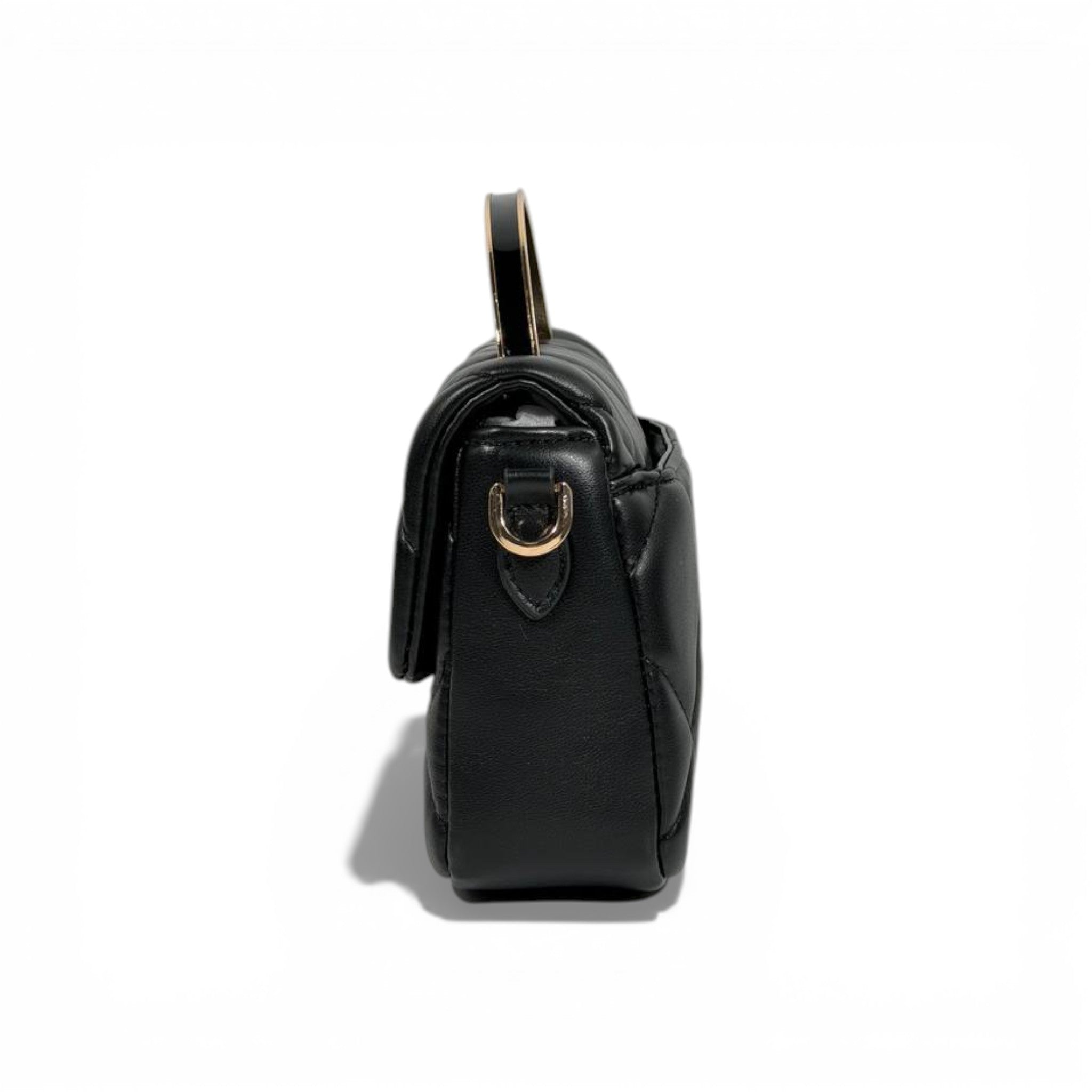 Charles & Keith Quilted Mini Top Handle Bag Black Gold Hardware