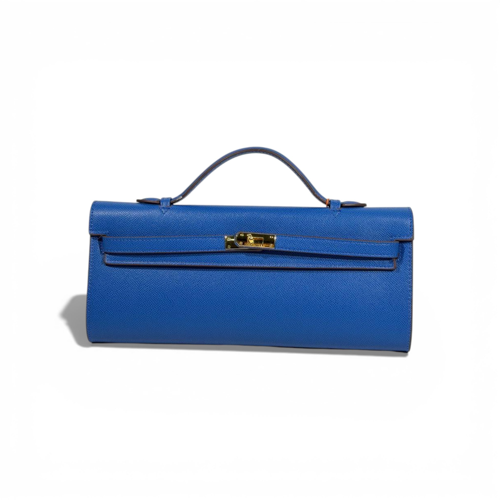 Hermès Blue Kelly Style Top Handle Clutch Gold Hardware