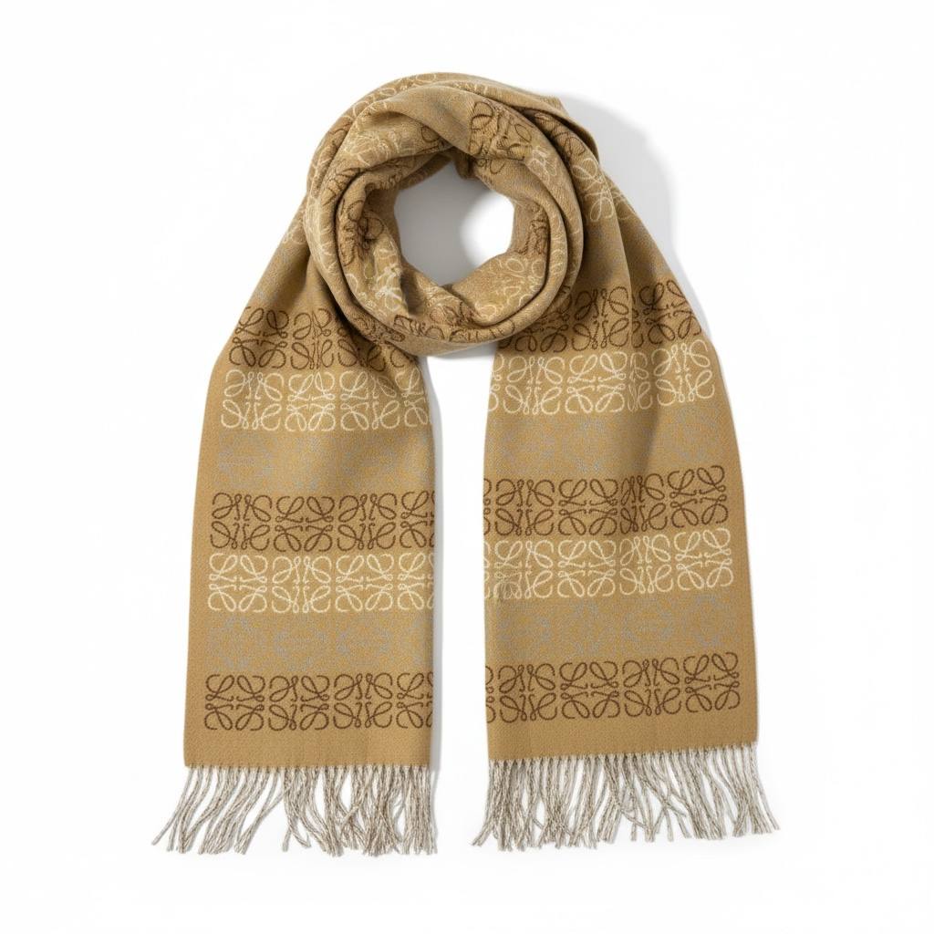 Loewe Cashmere Blend Scarf Camel Monogram