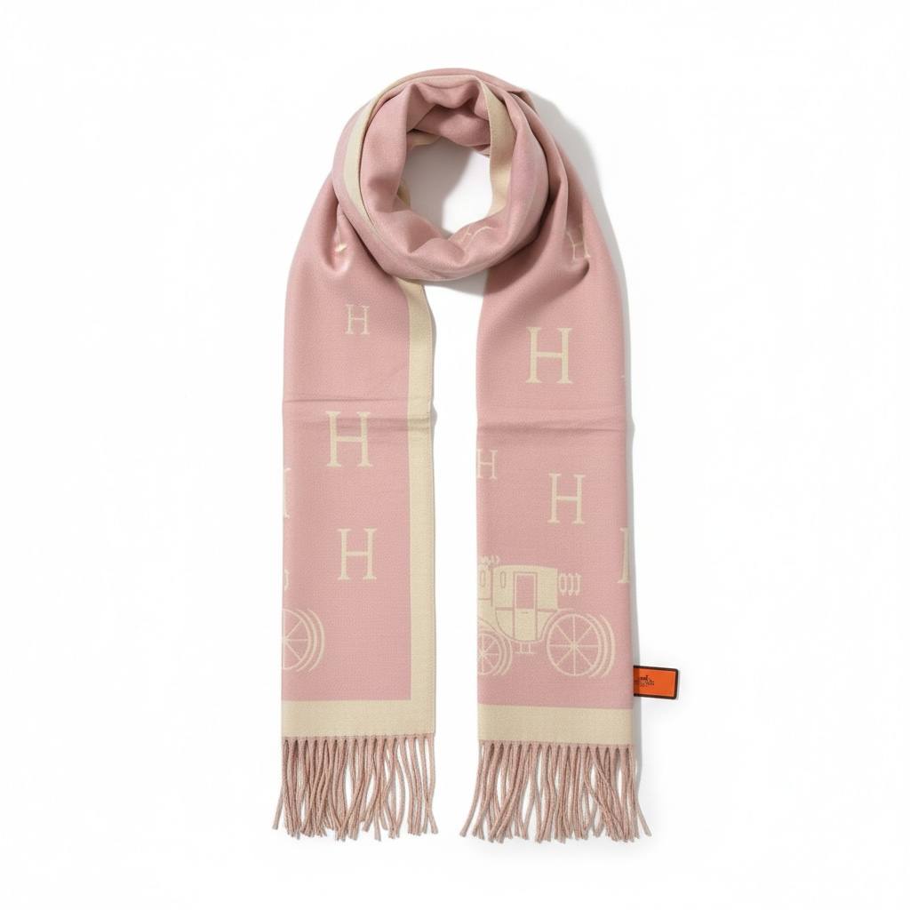 Hermes Cashmere Blend Scarf Pink Signature Design