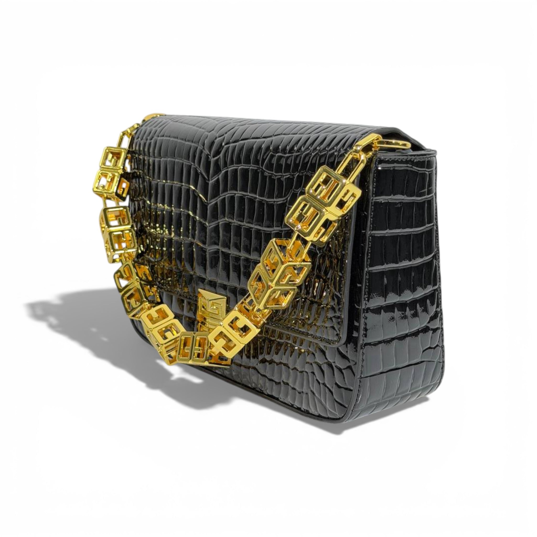 🖤 Givenchy Croc-Embossed Black Bag | Gold Chain Luxury Shoulder Bag ✨👜