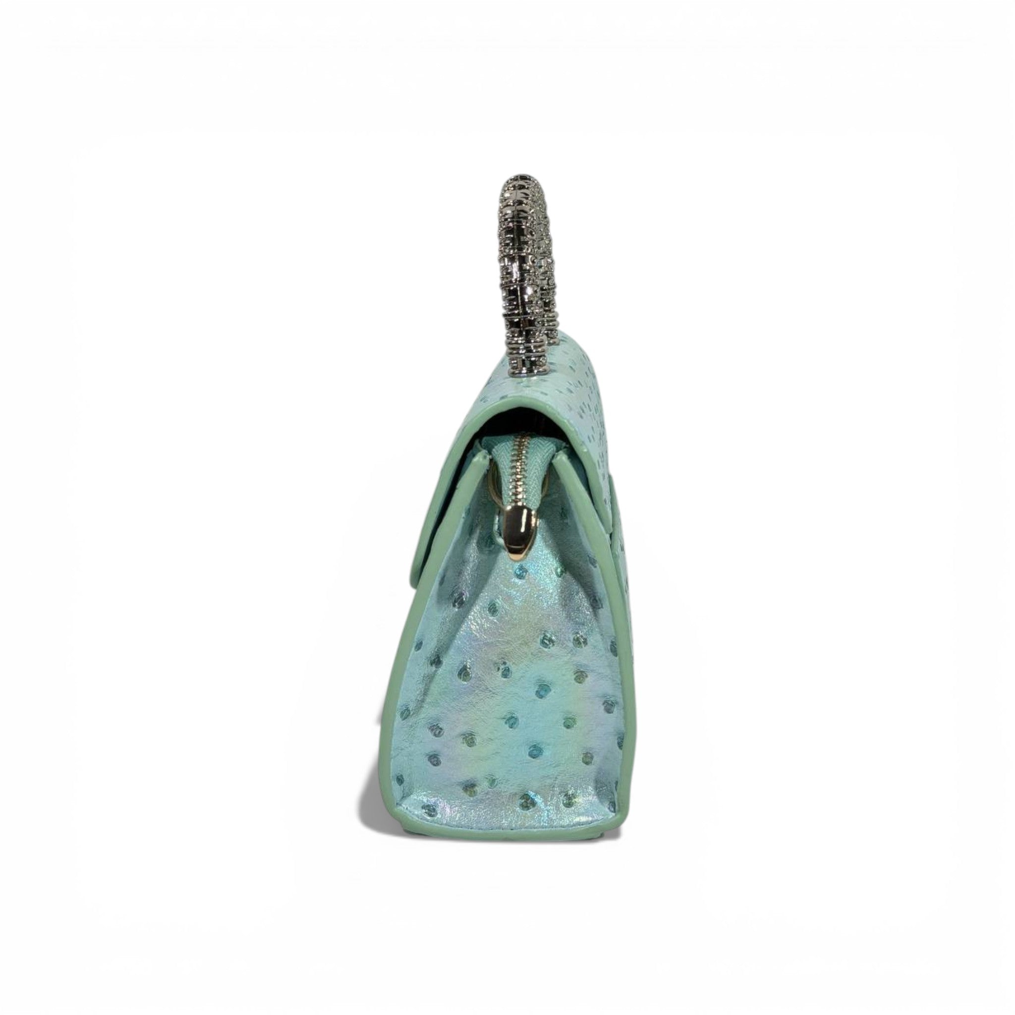 Iridescent Green Top Handle Mini Bag | Crystal Handle Luxury Handbag ✨👜