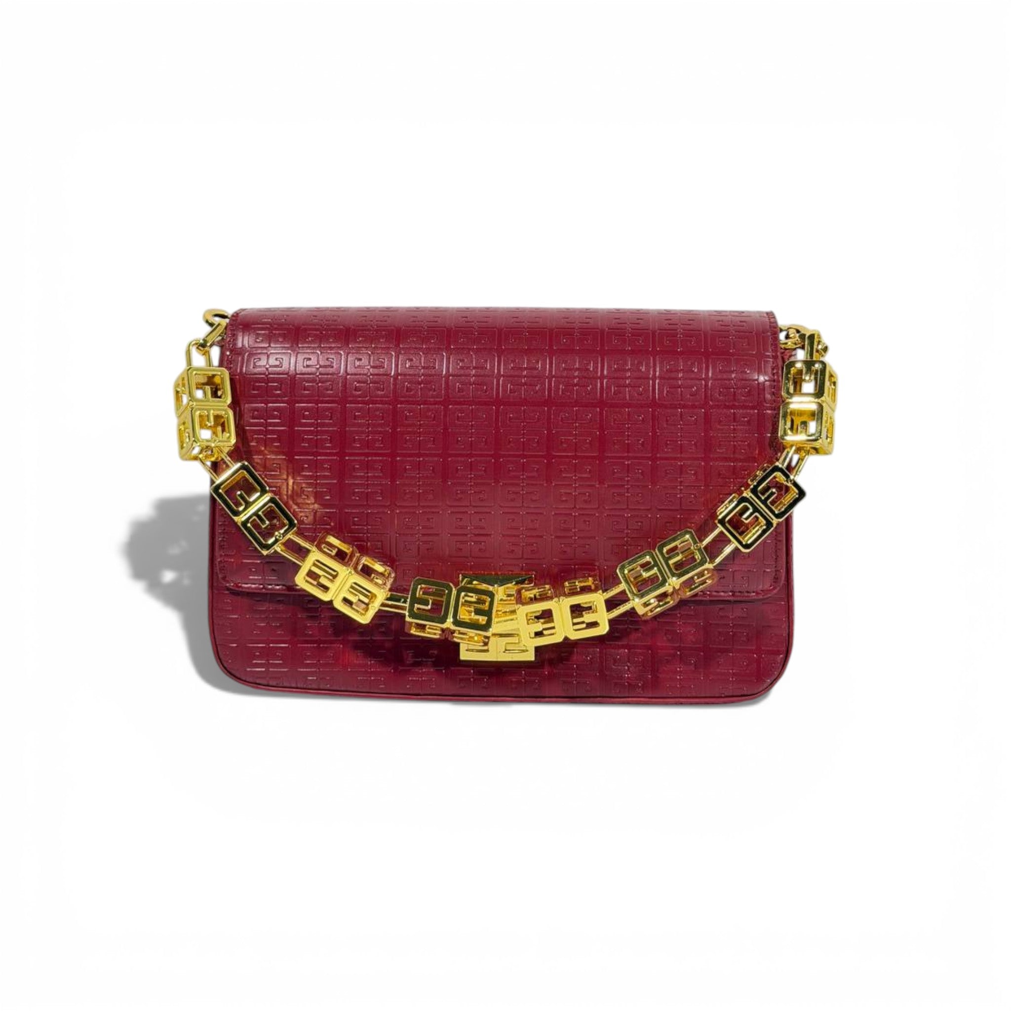 Givenchy Burgundy Embossed Shoulder Bag | Gold Chain Luxury Handbag ❤️✨