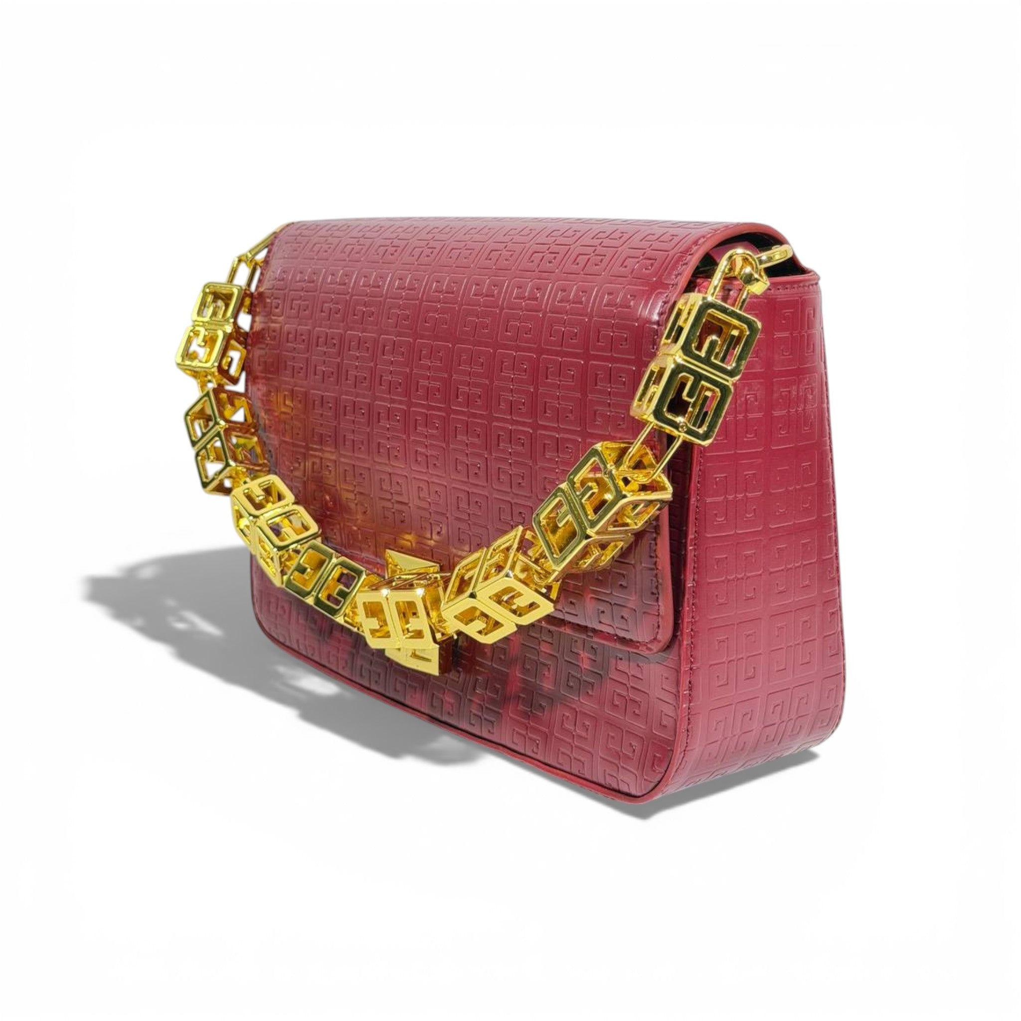 Givenchy Burgundy Embossed Shoulder Bag | Gold Chain Luxury Handbag ❤️✨