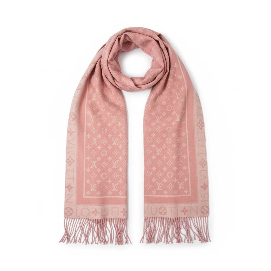 Louis Vuitton Pink Monogram Scarf with Fringe Luxury Winter Shawl πβ¨