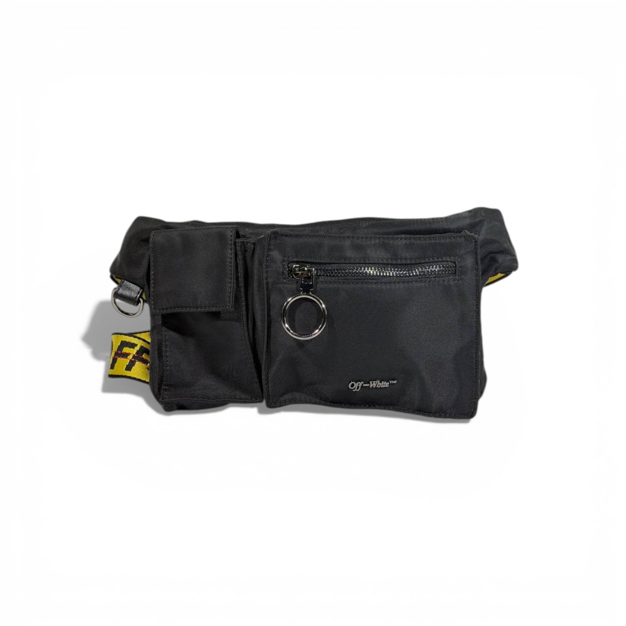 π€π₯ Off-White Utility Waist Bag β Black with Iconic Yellow Strap π₯π€